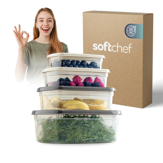 EasyBox  8 Piece Rectangular Food Storage Container Set (2 x 4 Piece Set) 250 ml to 1200 ml