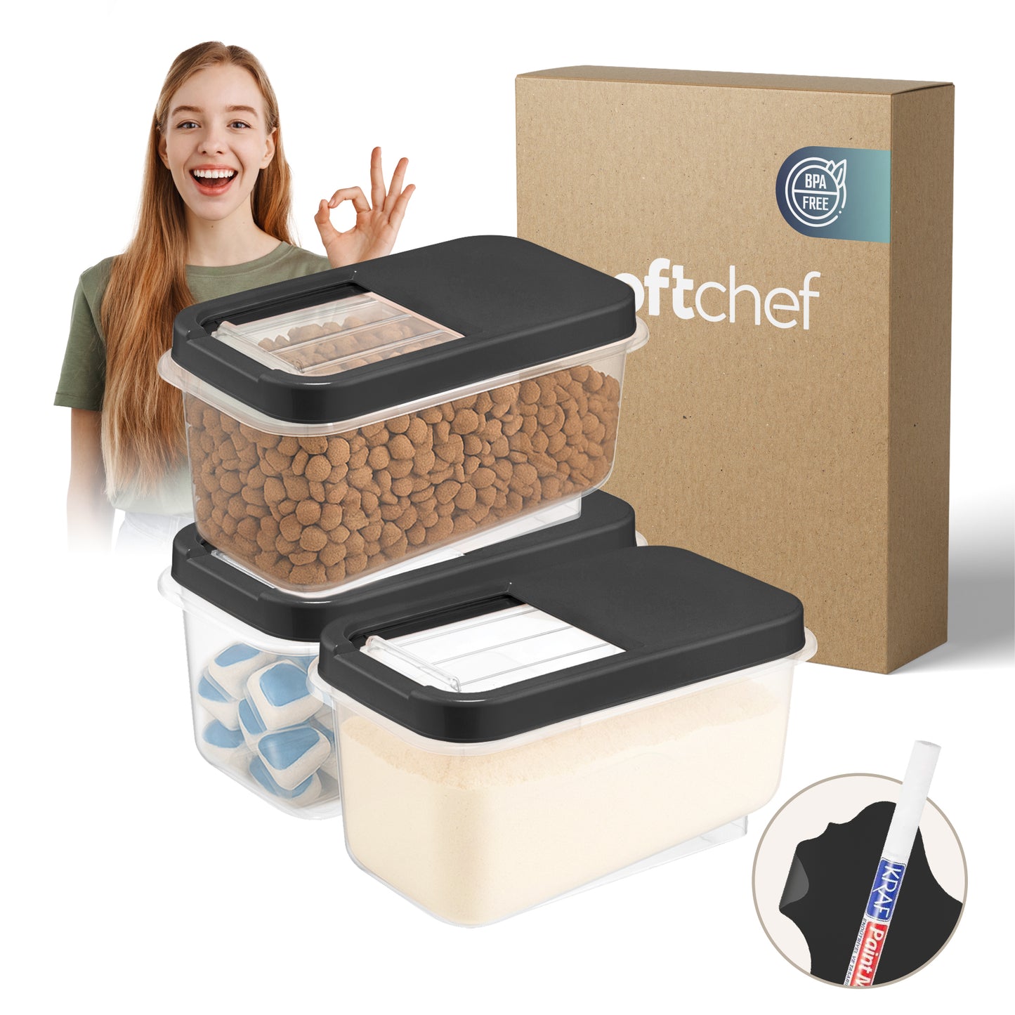 Multi Box 3 Piece 7.5 L Large Food Storage Container Set