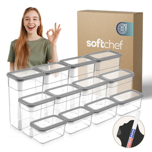 Soft Box Rectangular 12 Piece Food Storage Container Set (4 x 1100 ml + 4 x 2200 ml + 4 x 3400 ml)