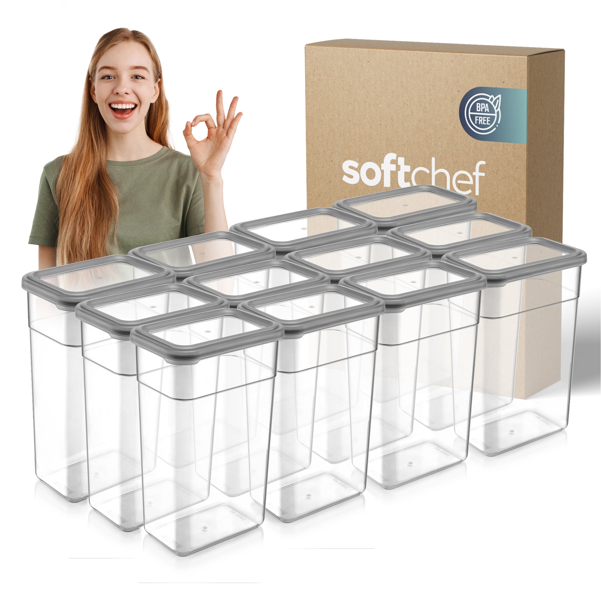 Soft Box Rectangular 12 Piece Food Storage Container Set (12 x 3400 ml ...