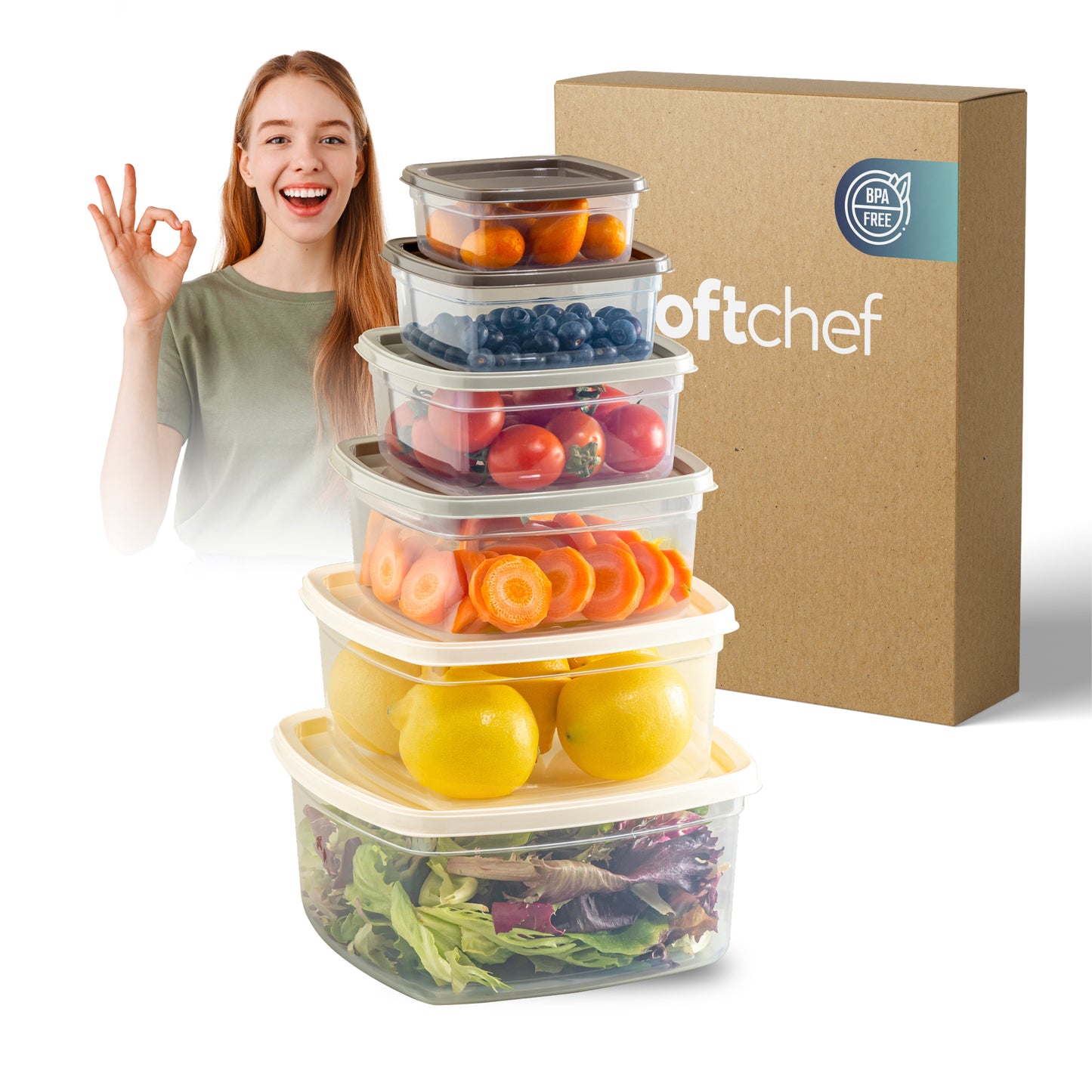 EasyBox 12 Parça Kare Gıda Saklama Kabı Seti (2 x 6 Parça Set) 275 ml ila 3200 ml