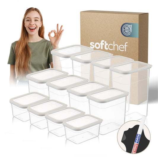 Viola 12 Piece Rectangular Food Storage Container Set (4 x 1100 ml + 4 x 2200 ml + 4 x 3400 ml)