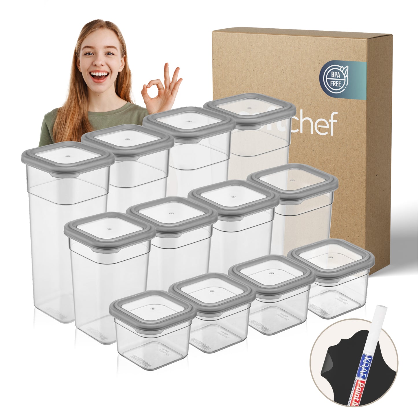 Soft Box Slim Square 12 Piece Set (4 x 680 ml + 4 x 1250 ml + 4 x 1850 ml)