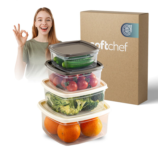 EasyBox 8 Piece Square Food Storage Container Set (2 x 4 Piece Set) 275 ml to 1350 ml