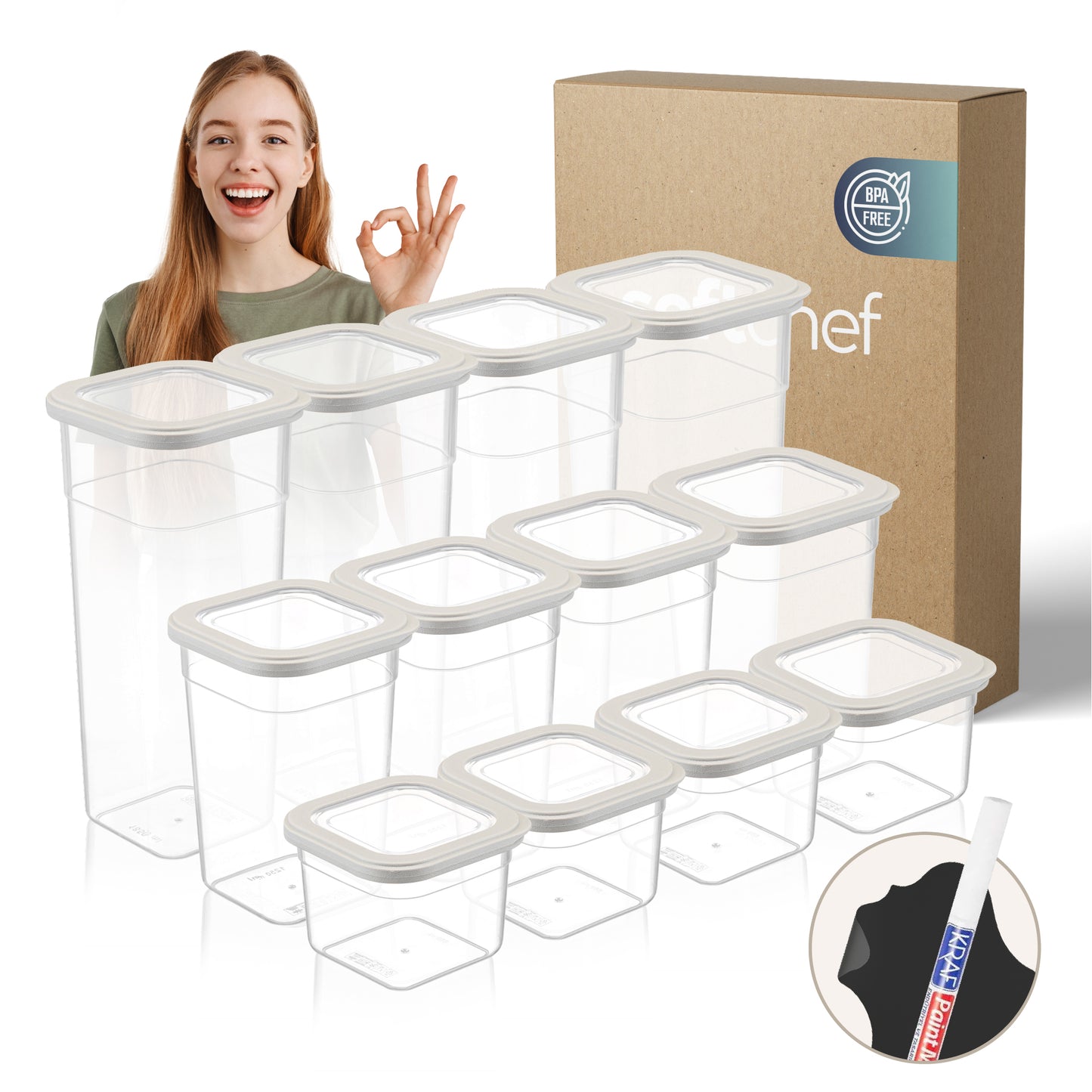 Viola 12 Piece Square Food Storage Container Set (4 x 680 ml + 4 x 1250 ml + 4 x 1850 ml)