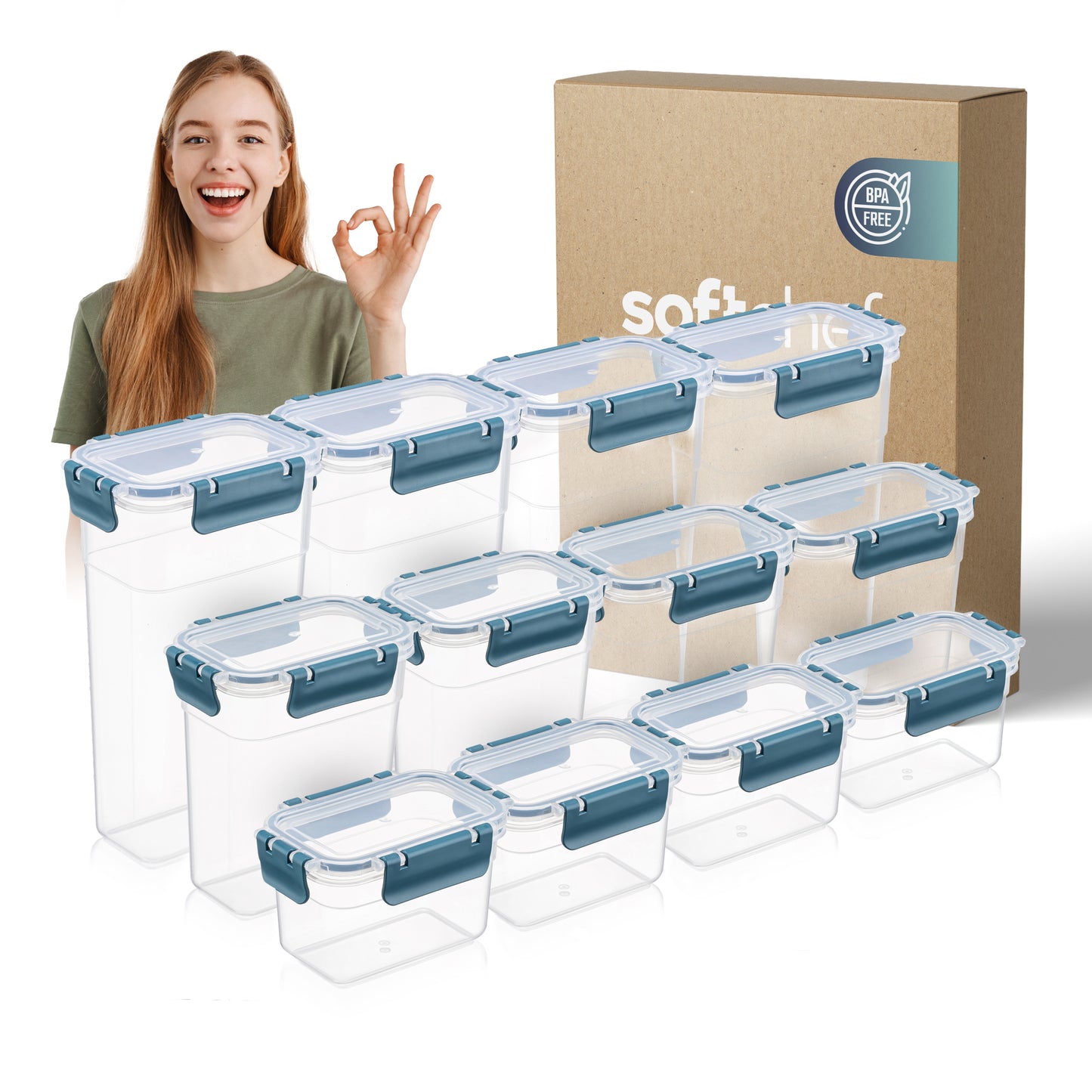 Slim Clara Box Deep 12 Piece Food Storage Container Set (4 × 580 ml, 4 × 1100 ml, 4 × 1580 ml)