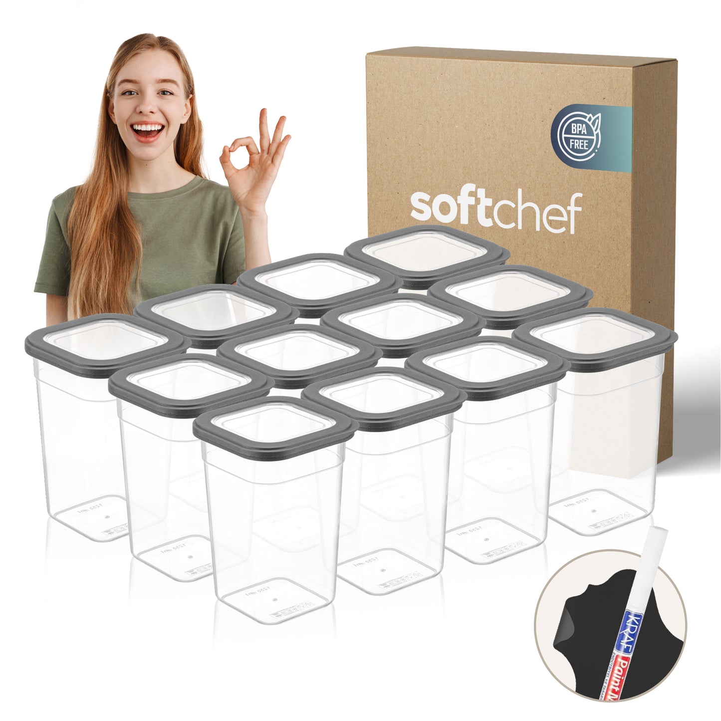 Viola 12 Piece Square Food Storage Container Set 12 x 1250 ml