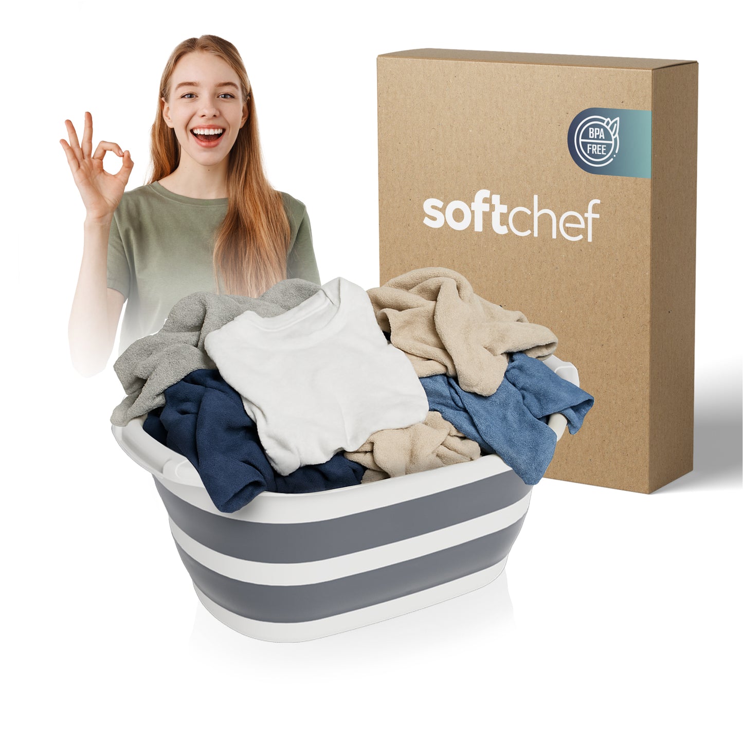 Soft Chef Foldable Laundry Basket – 25L Large Capacity – BPA-Free