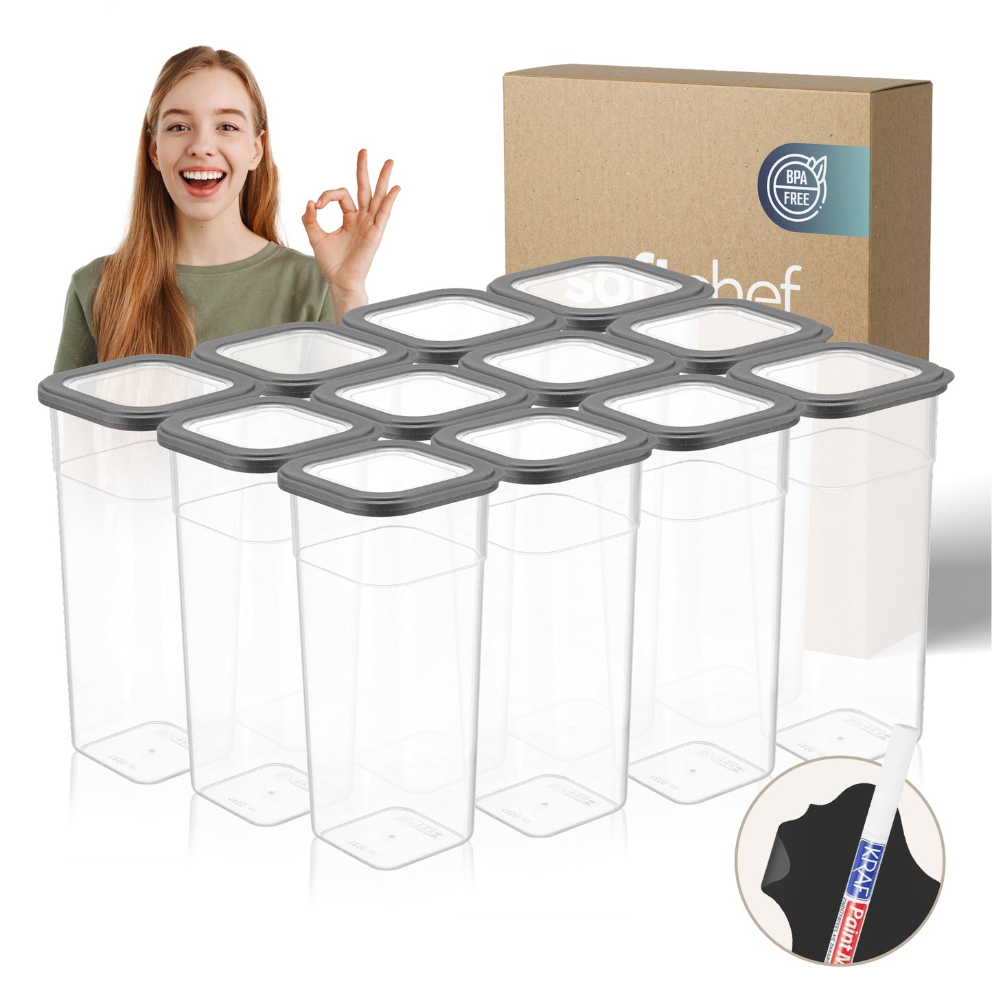 Viola 12 Piece Square Food Storage Container Set  12 x 1850 ml