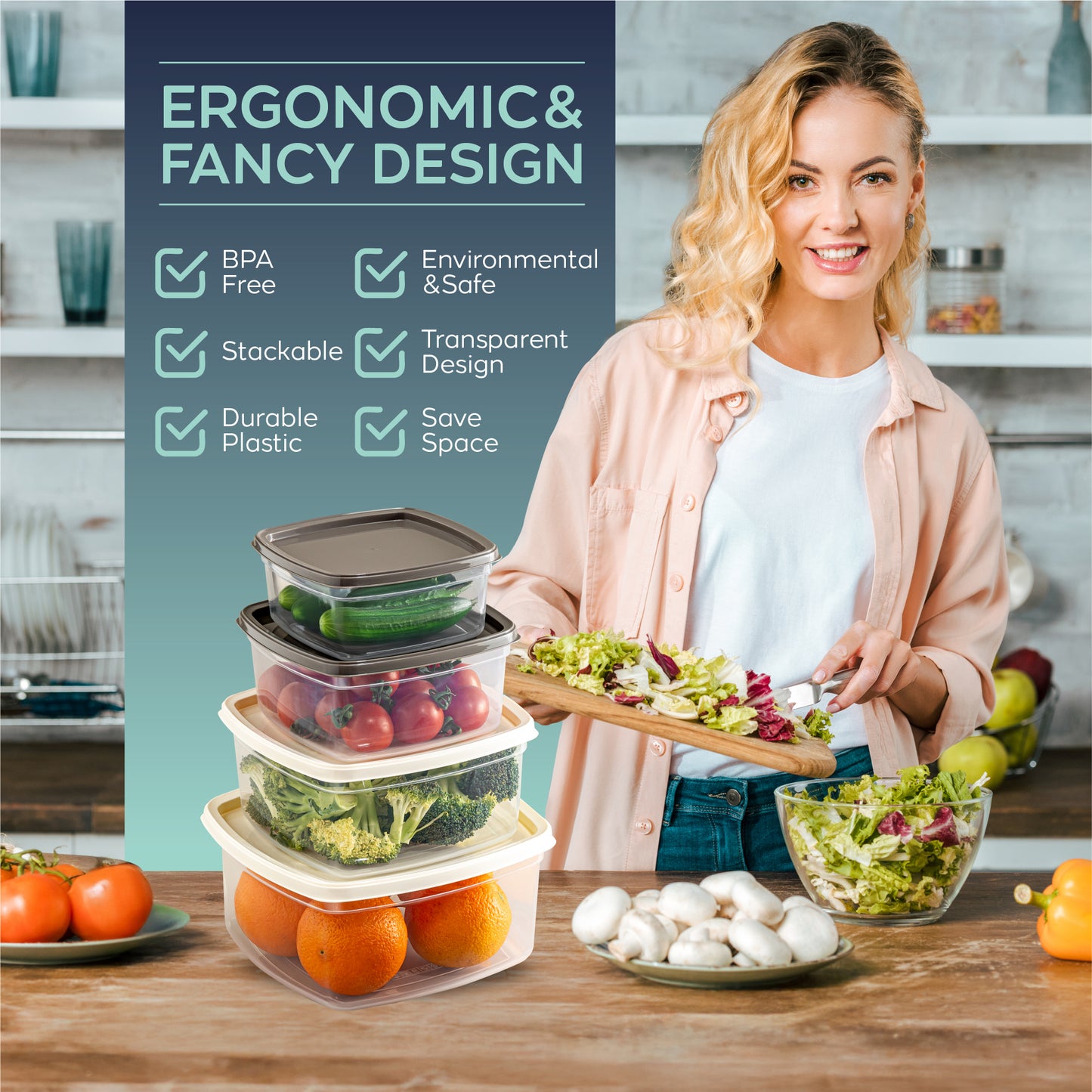 EasyBox 8 Parçalı Kare Gıda Saklama Kabı Seti (2 x 4 Parçalı Set) 275 ml ila 1350 ml