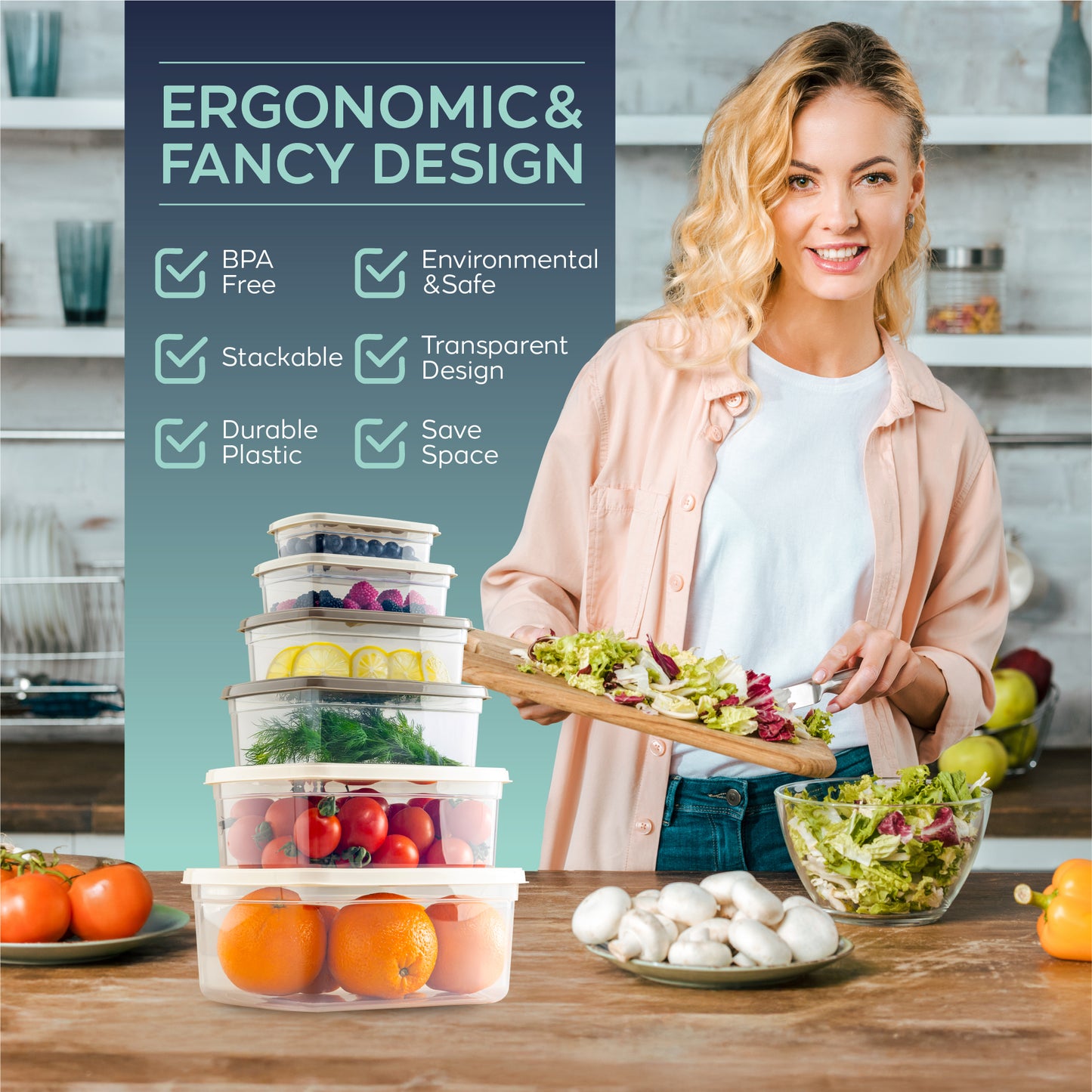 EasyBox 12 Parça Dikdörtgen Gıda Saklama Kabı Seti (2 x 4 Parça Set) 225 ml ila 3000 ml