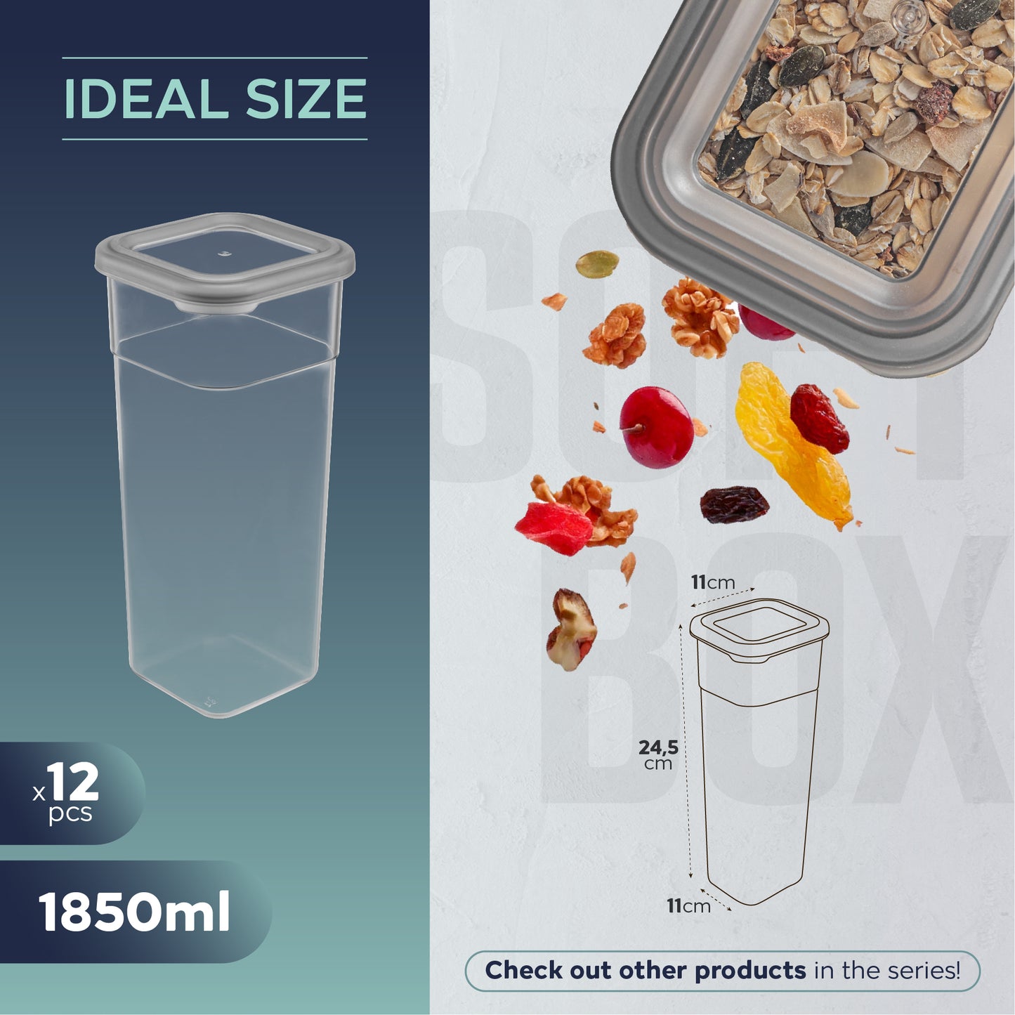 Soft Box Slim Square 12 x 1850 ml Food Storage Containers
