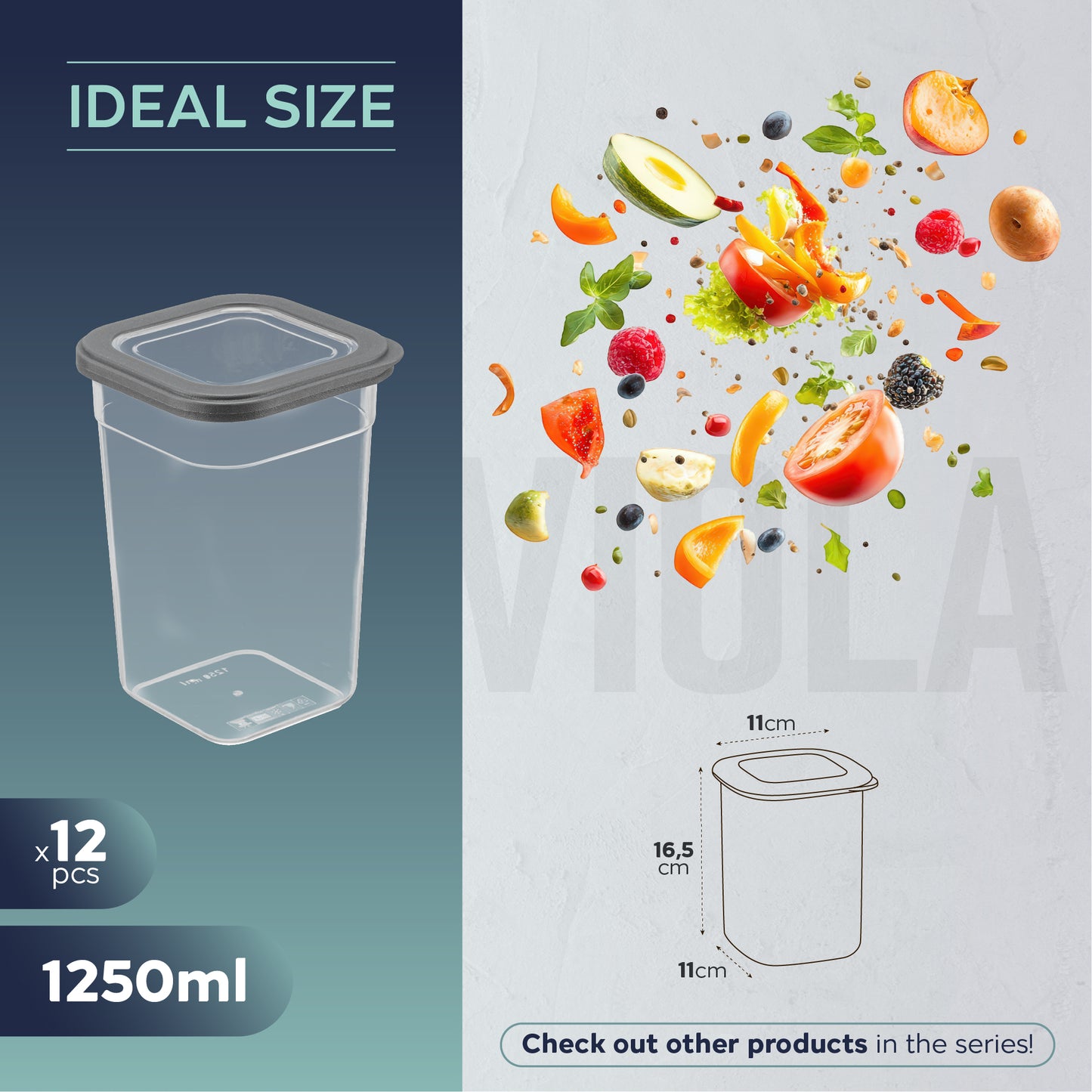 Viola 12 Piece Square Food Storage Container Set 12 x 1250 ml