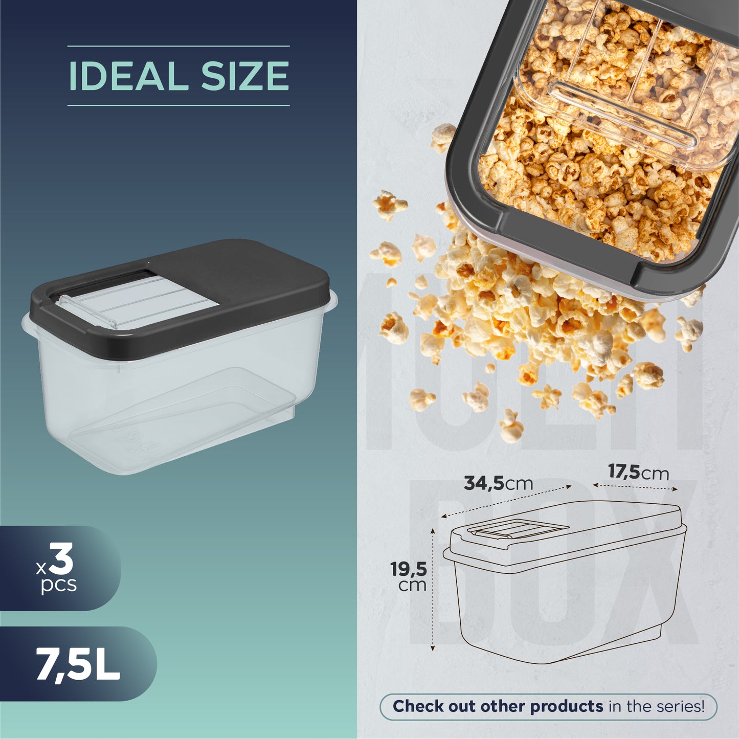 Multi Box 3 Piece 7.5 L Large Food Storage Container Set