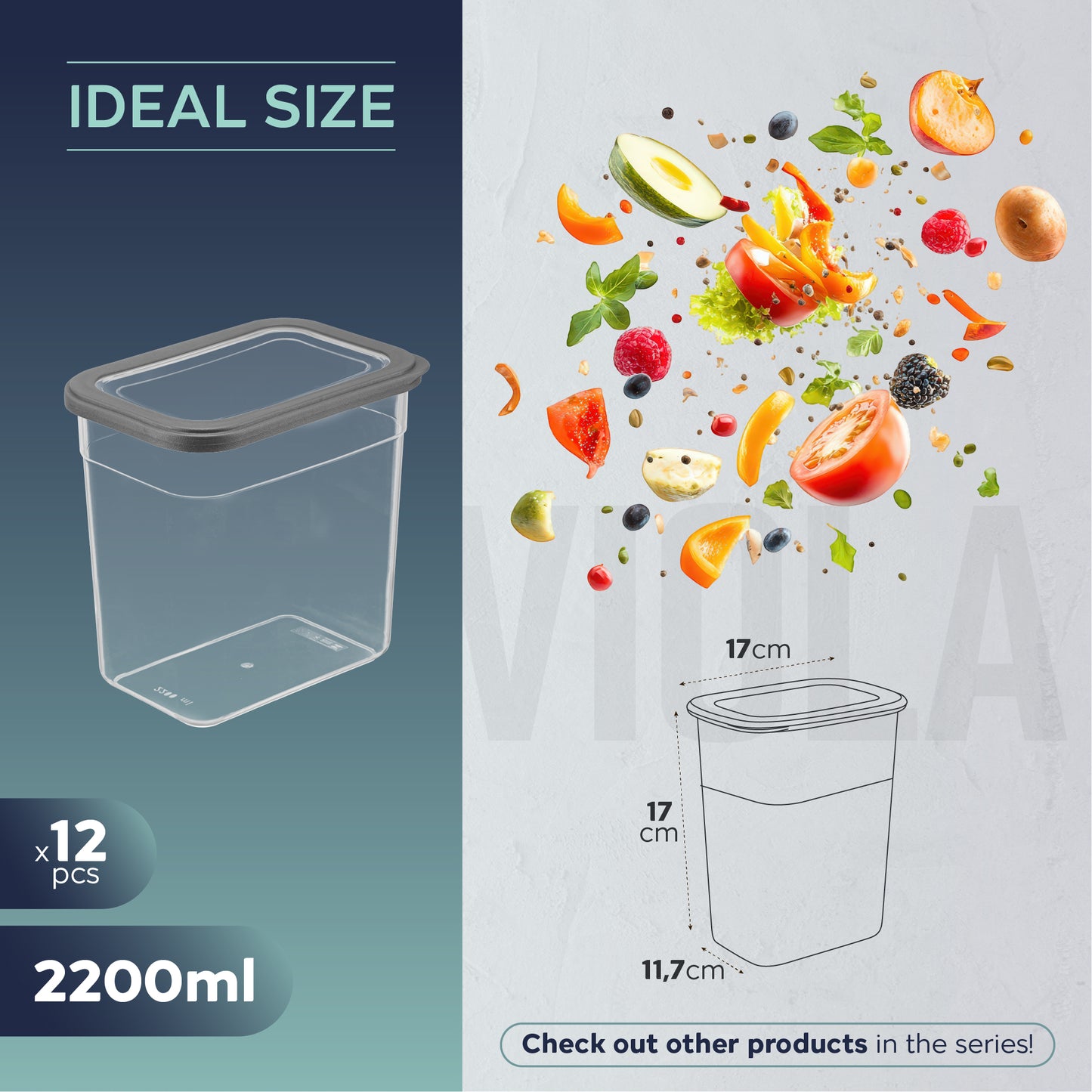 Viola 12 Piece Rectangular Food Storage Container Set 12 x 2200 ml