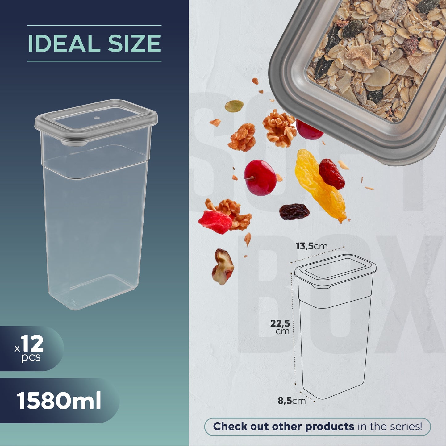 Rectangular Slim Soft Box 12 Piece Food Storage Container Set (12 x 1580 ml)