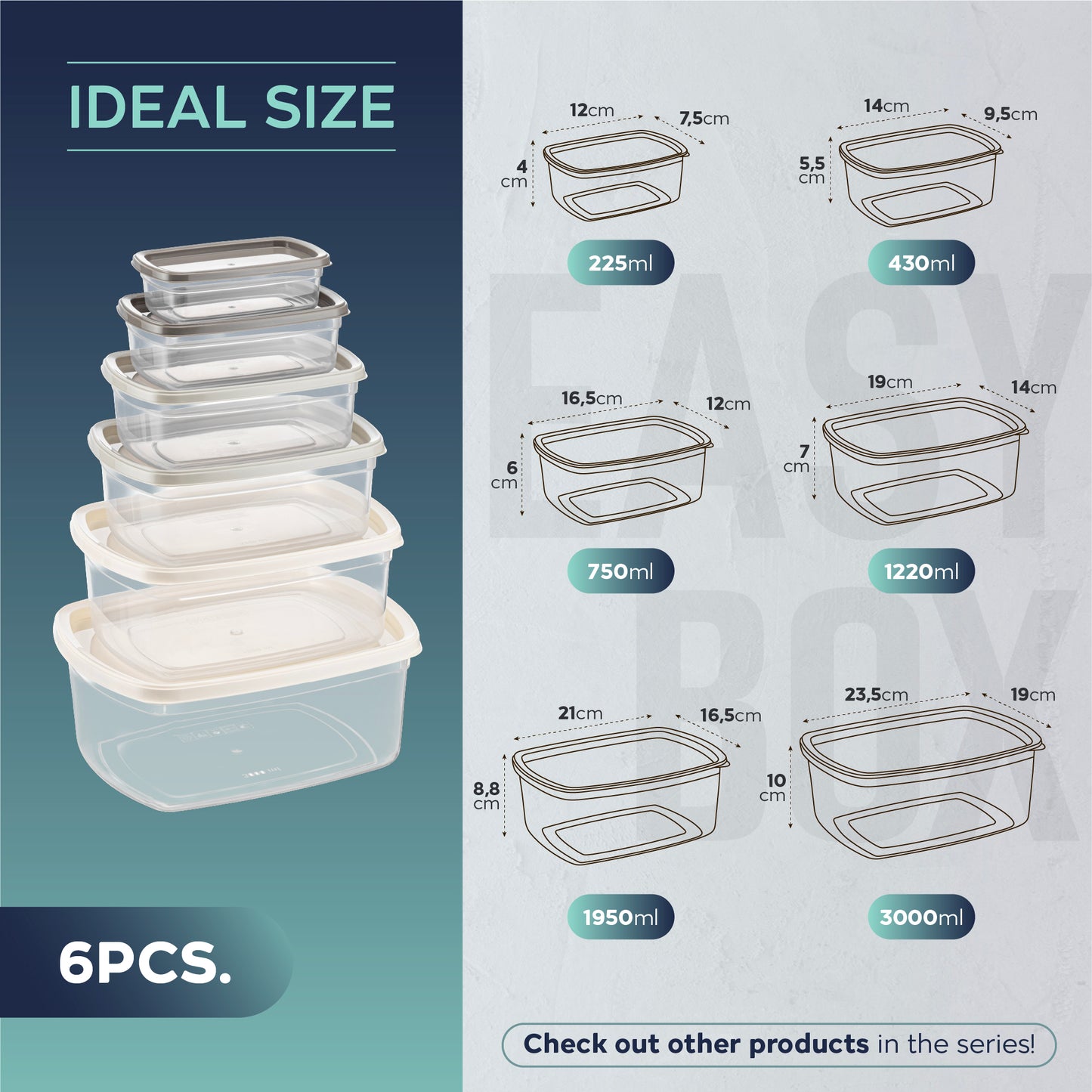 EasyBox 12 Parça Dikdörtgen Gıda Saklama Kabı Seti (2 x 4 Parça Set) 225 ml ila 3000 ml