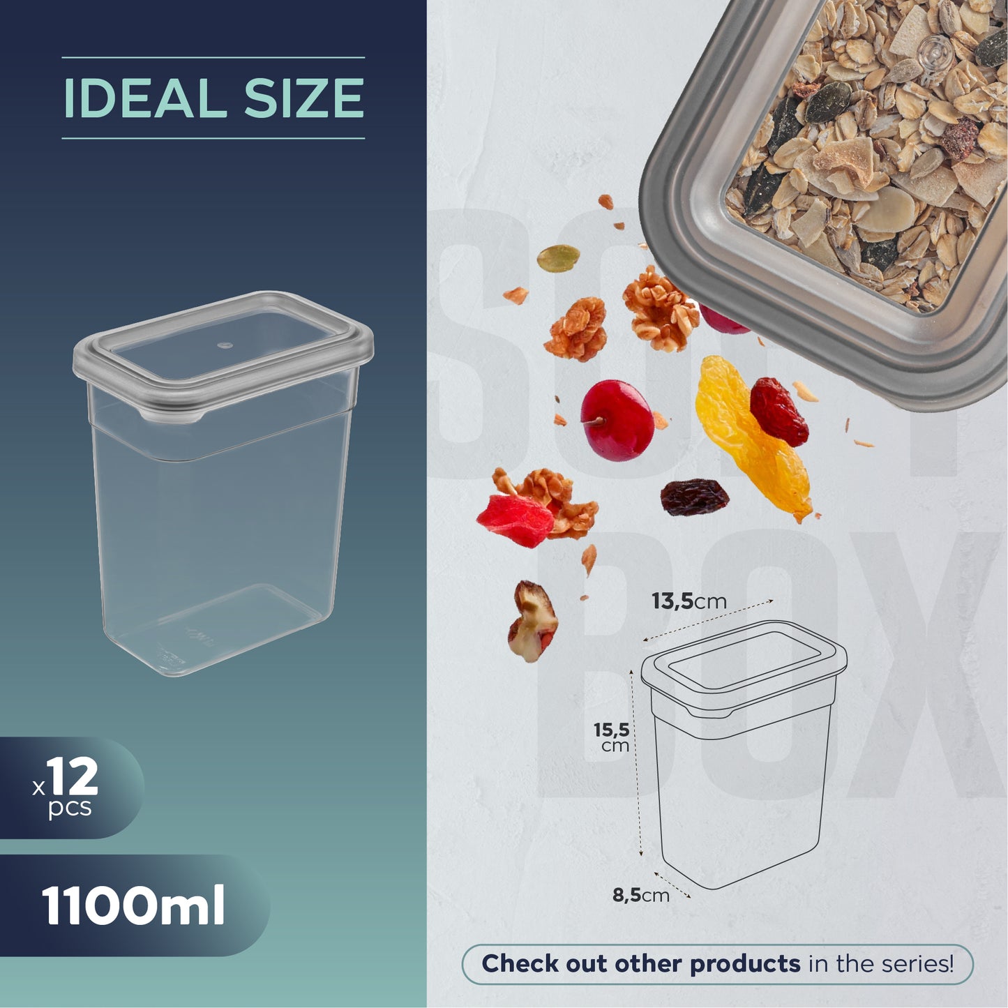 Rectangular Slim Soft Box 12 Piece Food Storage Container Set (12 x 1100 ml)