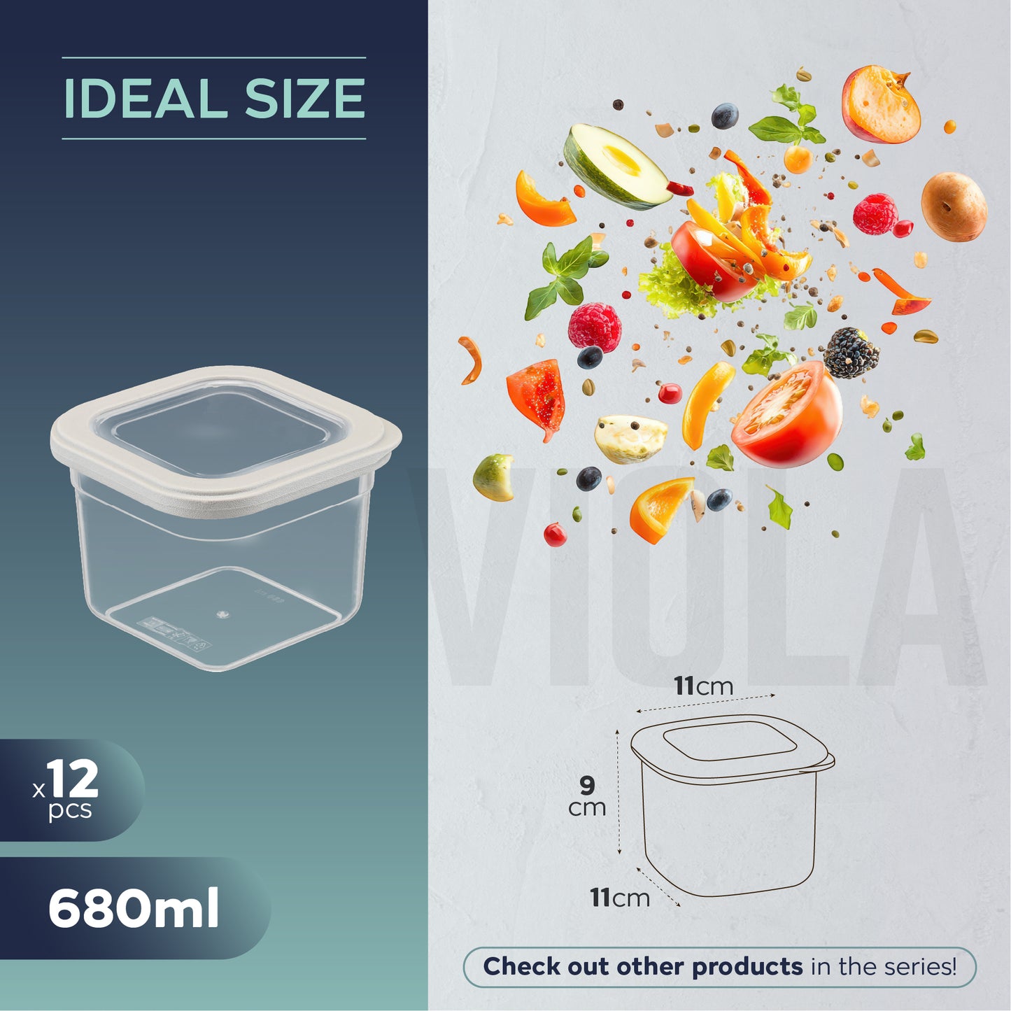 Viola 12 Piece Square Food Storage Container Set 12 x 680 ml