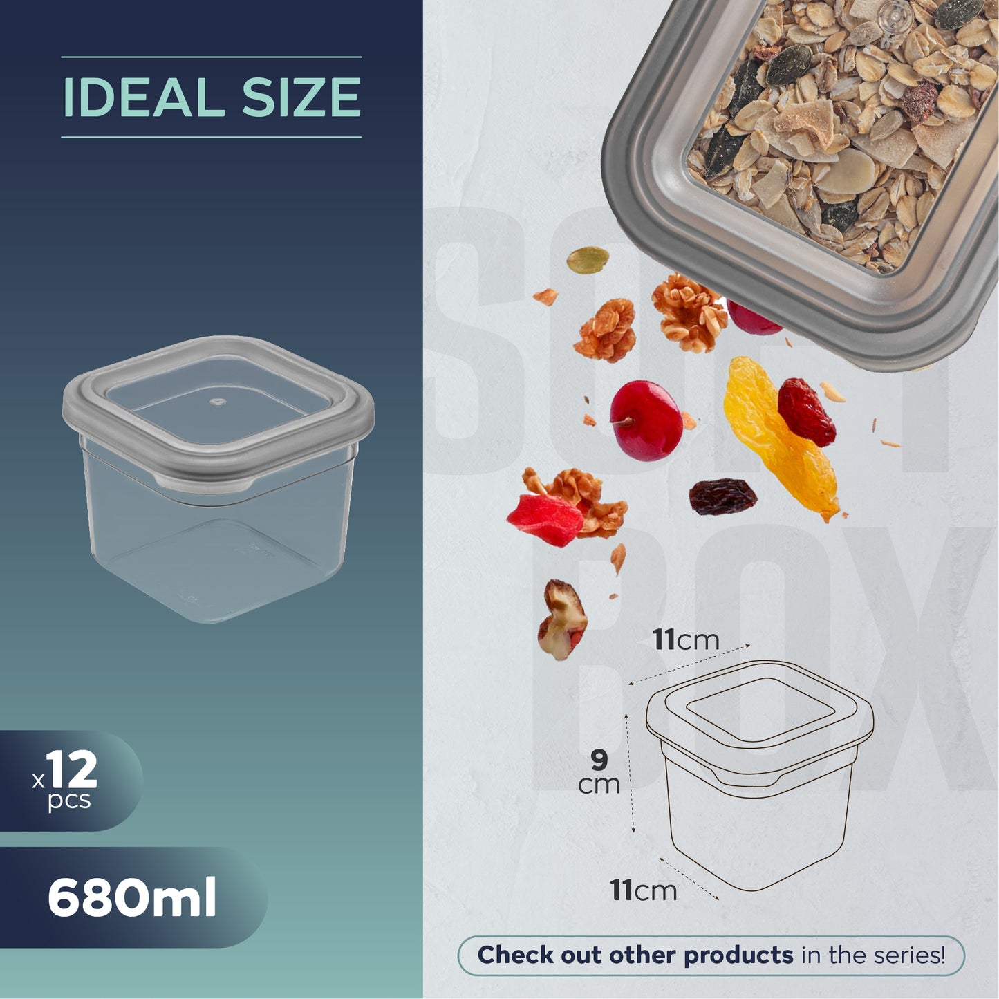 Soft Box Slim Square 12 x 680 ml Food Storage Containers