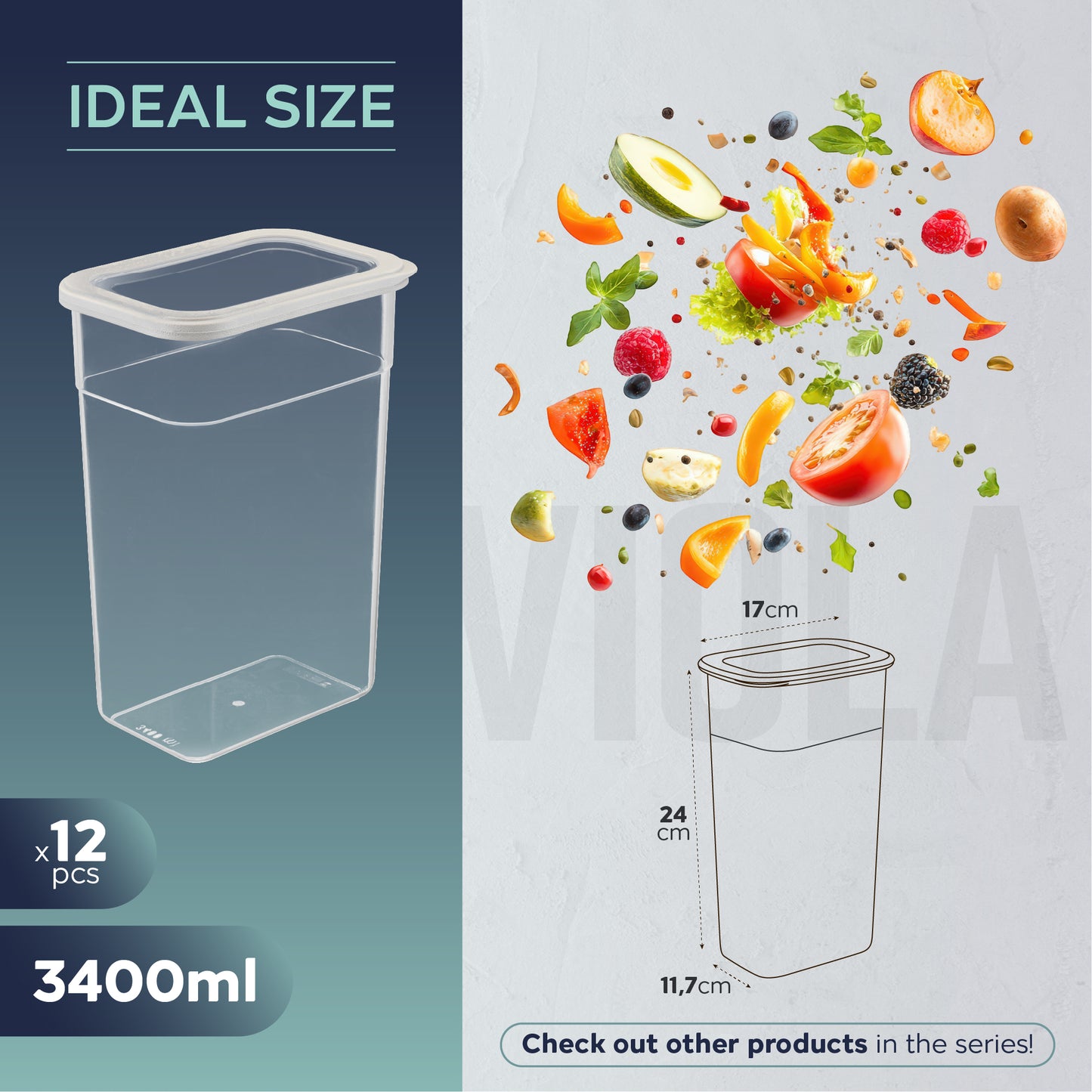 Viola 12 Piece Rectangular Food Storage Container Set 12 x 3400 ml