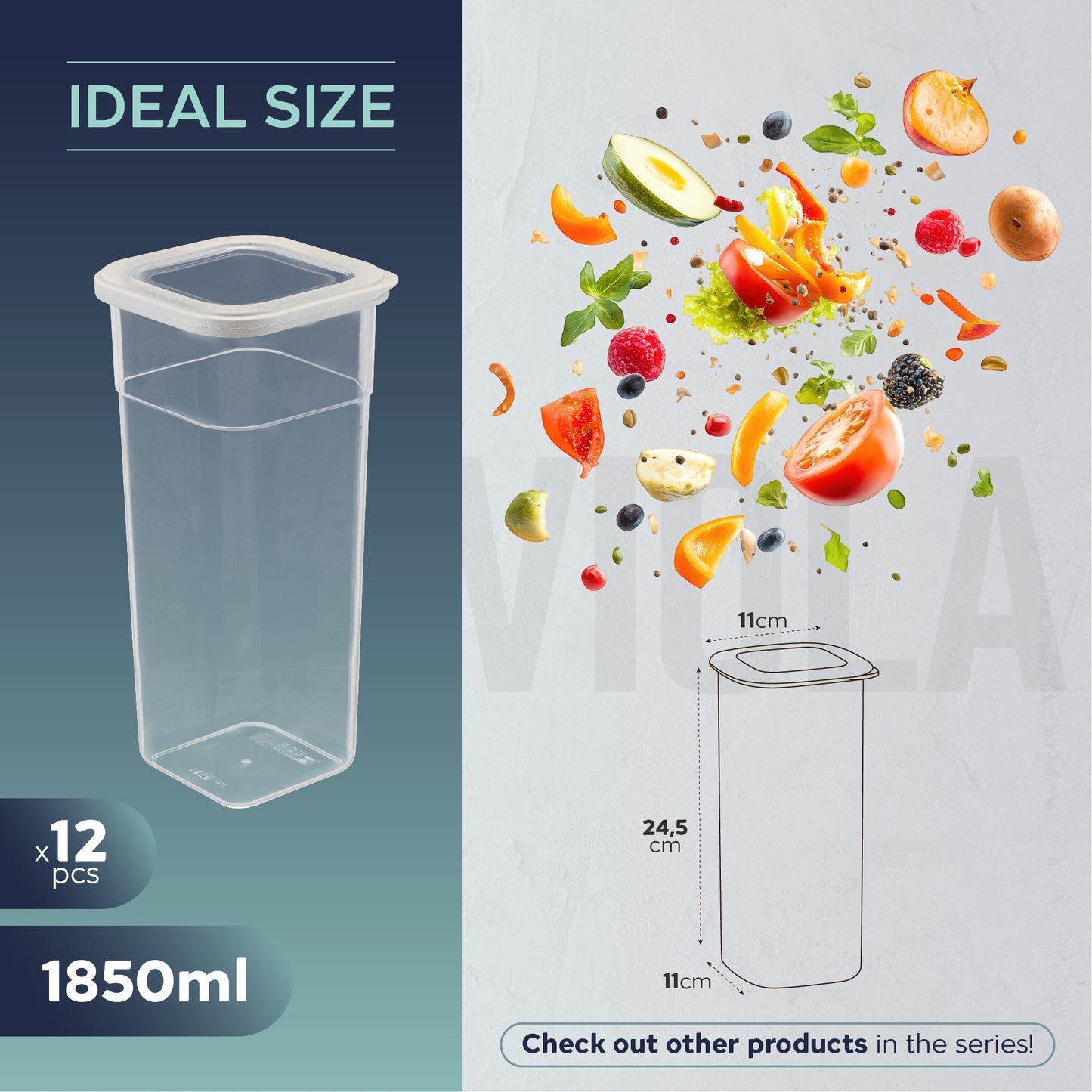 Viola 12 Piece Square Food Storage Container Set  12 x 1850 ml