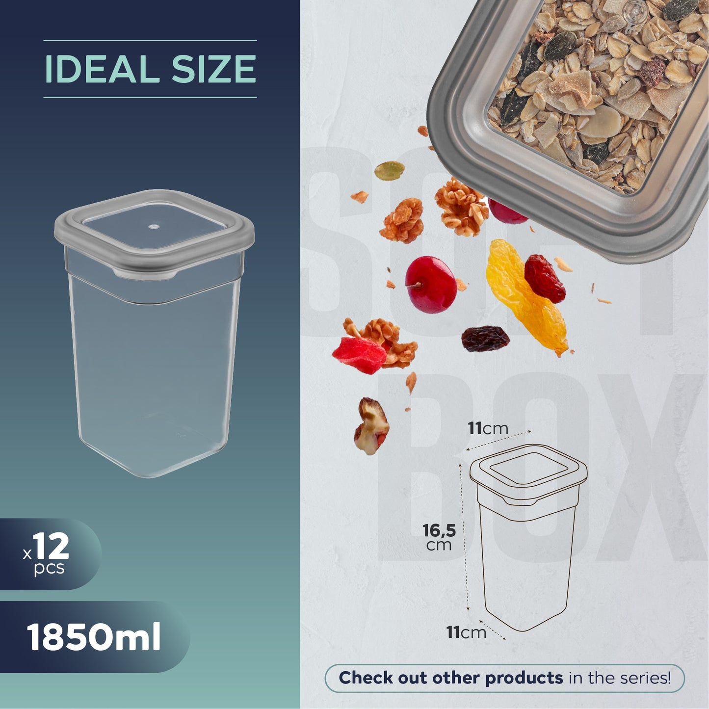 Soft Box Slim Square 12 x 1250 ml Food Storage Containers
