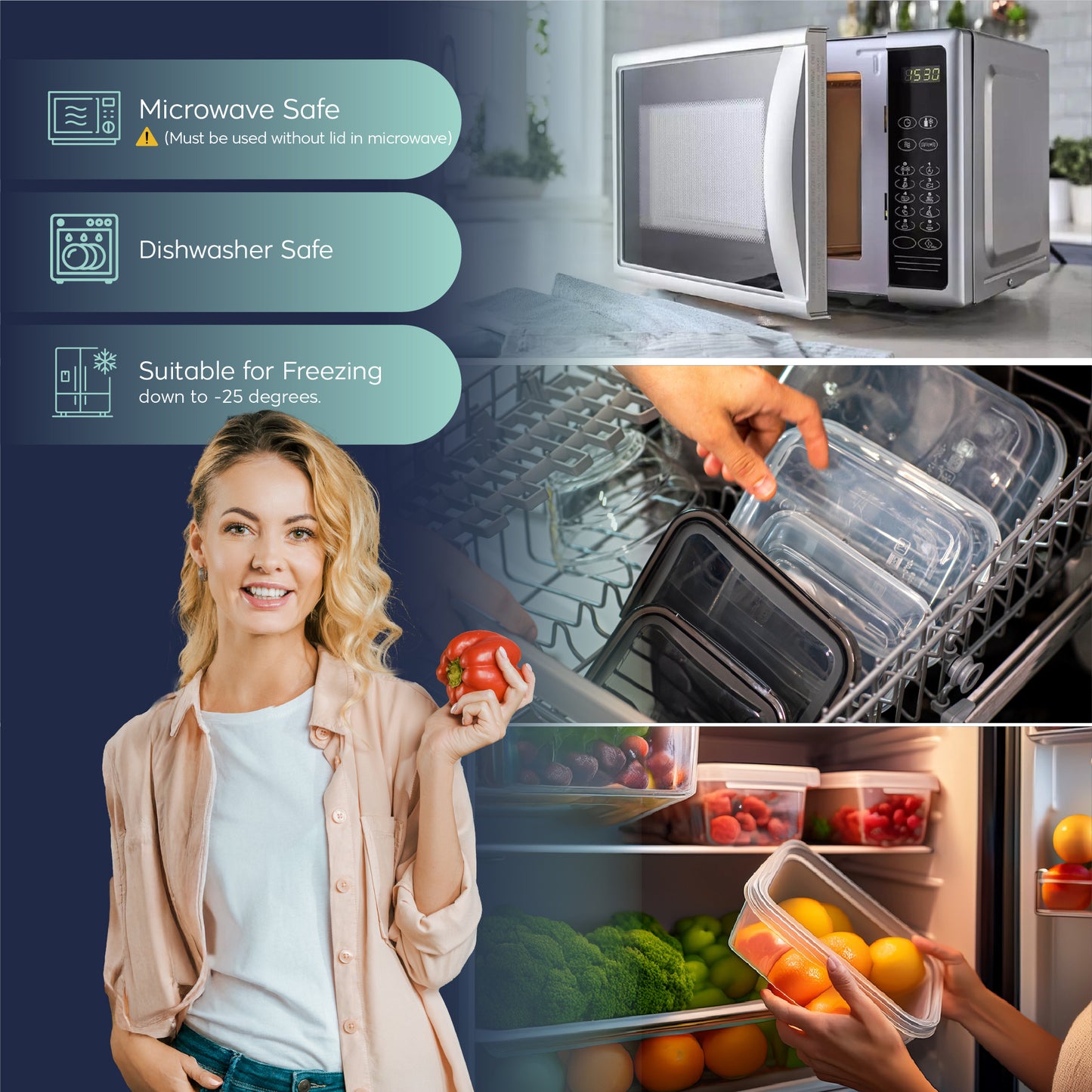 EasyBox 12 Parça Dikdörtgen Gıda Saklama Kabı Seti (2 x 4 Parça Set) 225 ml ila 3000 ml