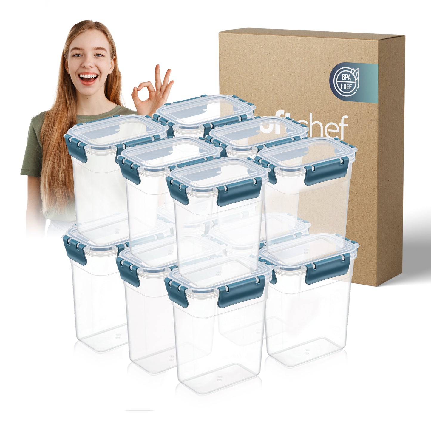 Slim Clara Box Deep 12 Piece Food Storage Container Set (12 × 1100 ml)
