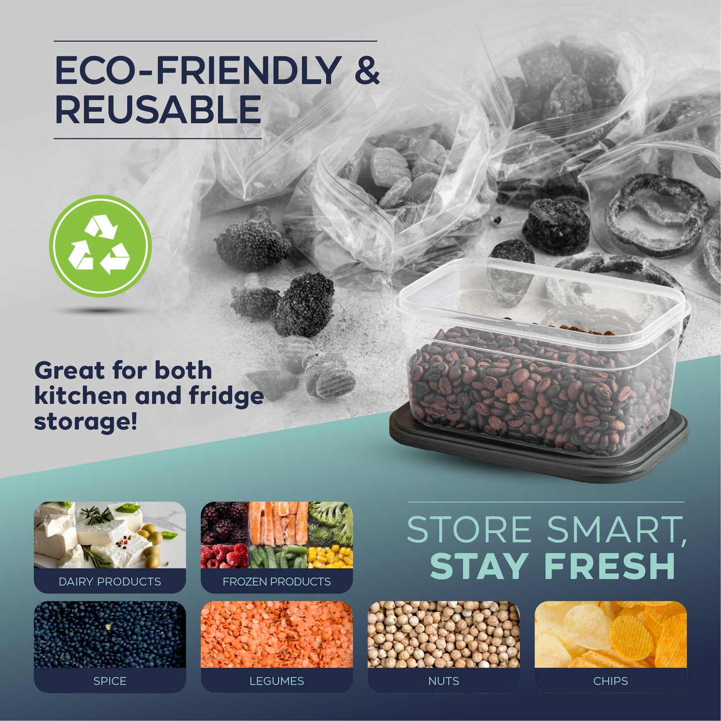 Viola 12 Piece Rectangular Food Storage Container Set (4 x 1100 ml + 4 x 2200 ml + 4 x 3400 ml)