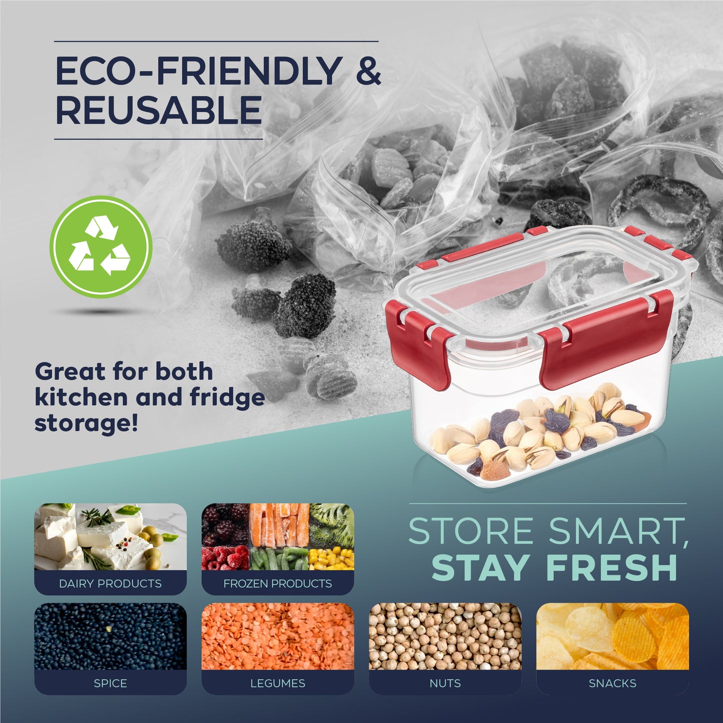 Clara Deep Box 12 Piece Food Storage Container Set (4 × 1100 ml, 4 × 2200 ml, 4 × 3400 ml)