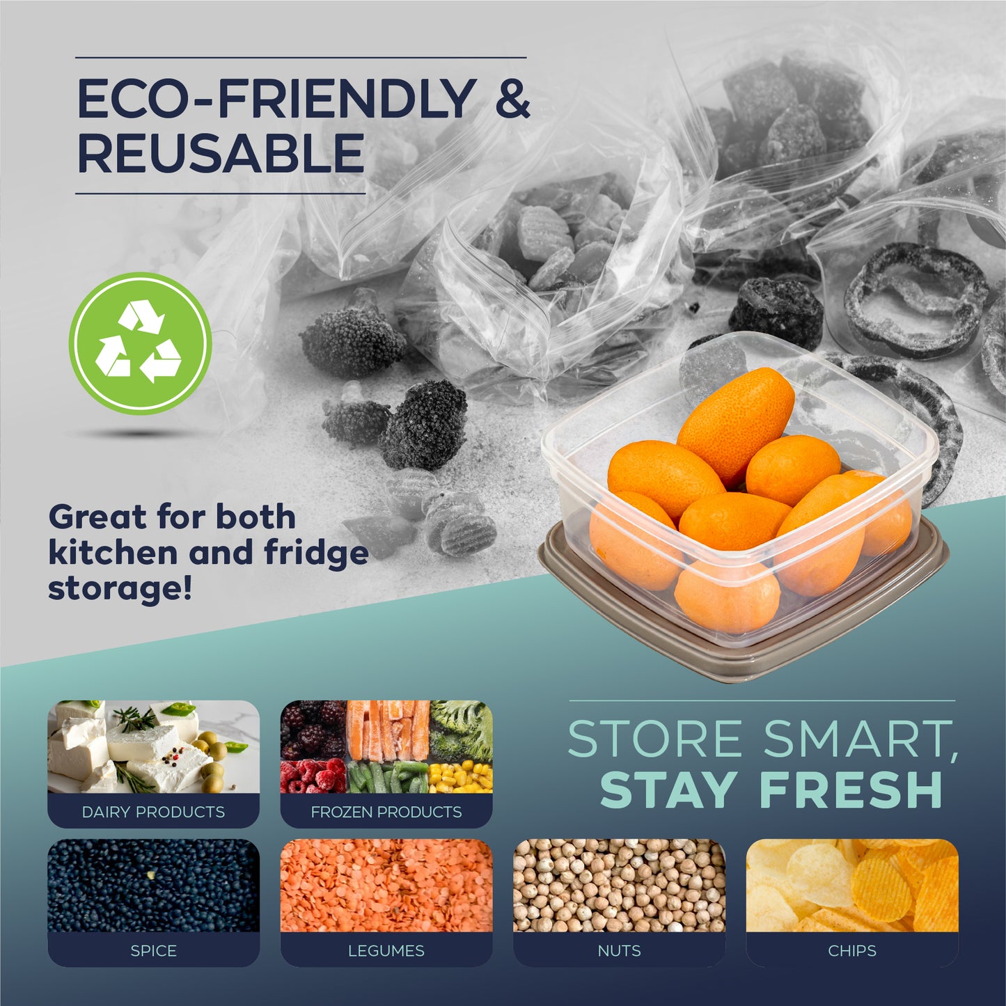 EasyBox 8 Parçalı Kare Gıda Saklama Kabı Seti (2 x 4 Parçalı Set) 275 ml ila 1350 ml