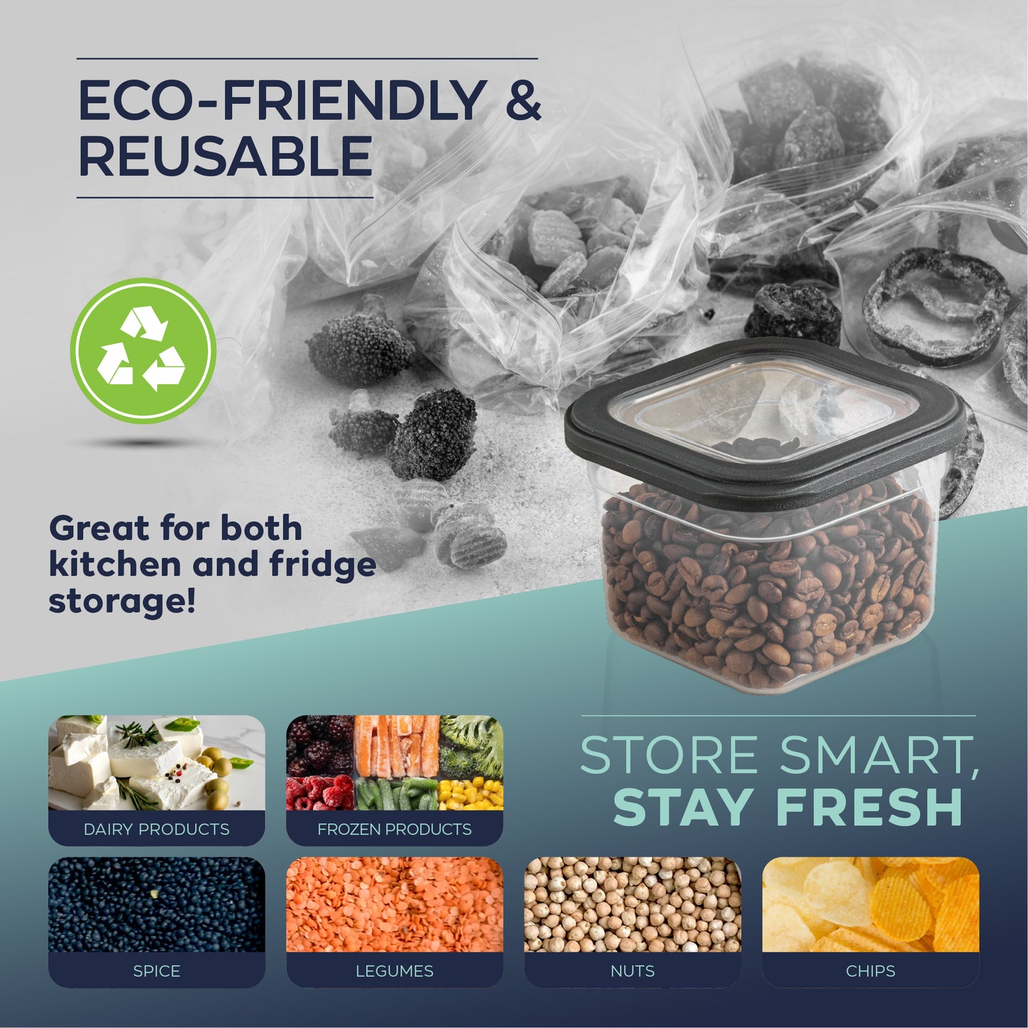 Viola 12 Piece Square Food Storage Container Set 12 x 1250 ml