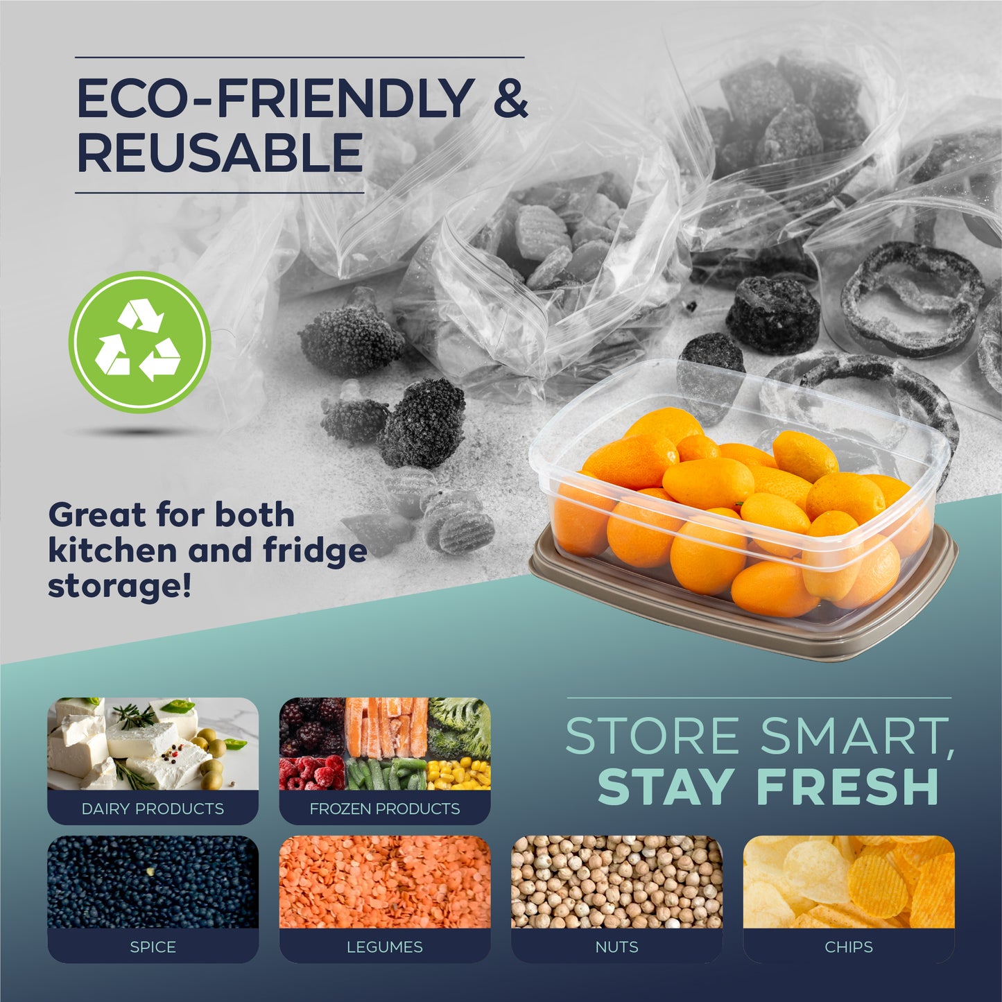 EasyBox 8-delige rechthoekige voedselcontainerset (2 x 4-delige set) 250 ml tot 1200 ml