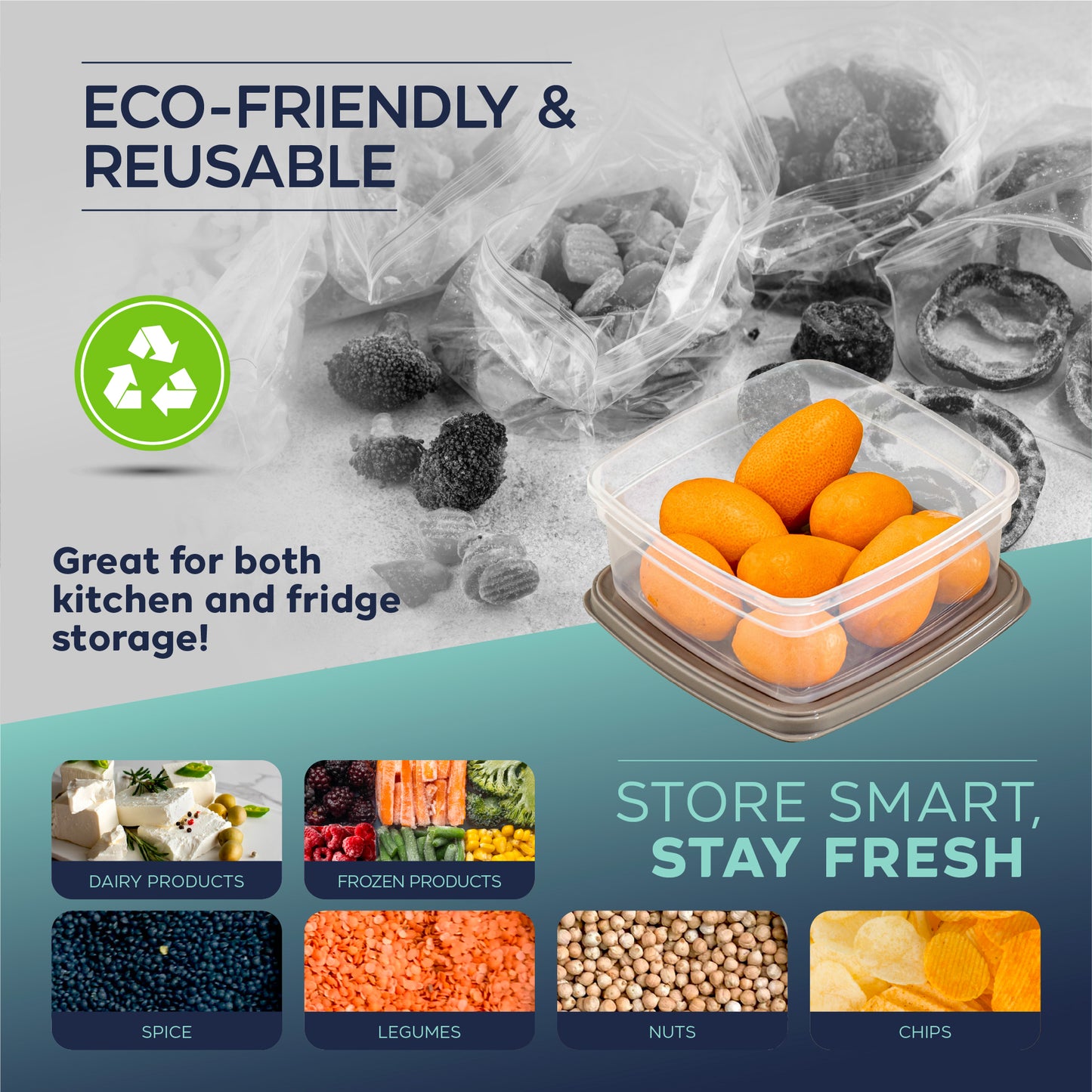 EasyBox 12 Parça Kare Gıda Saklama Kabı Seti (2 x 6 Parça Set) 275 ml ila 3200 ml