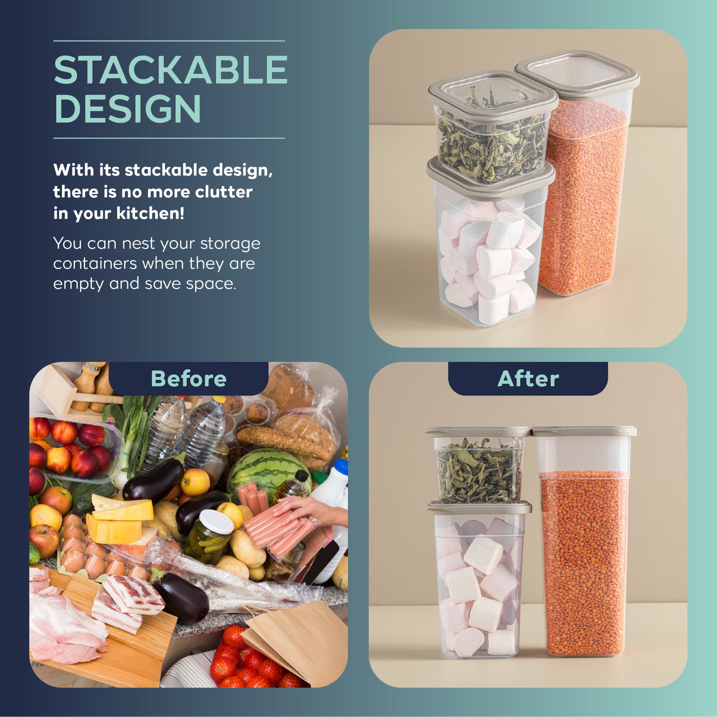 Viola 12 Piece Square Food Storage Container Set  12 x 1850 ml