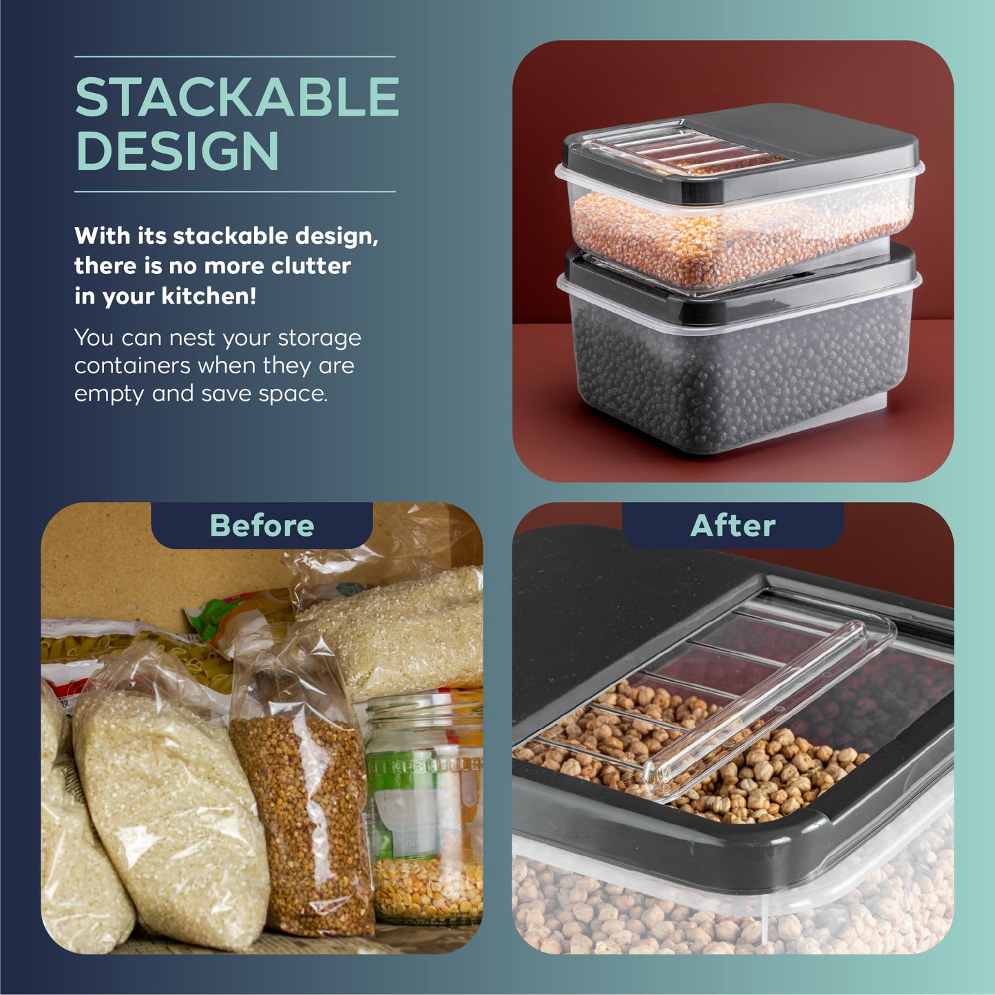 Multi Box 3 Piece 7.5 L Large Food Storage Container Set