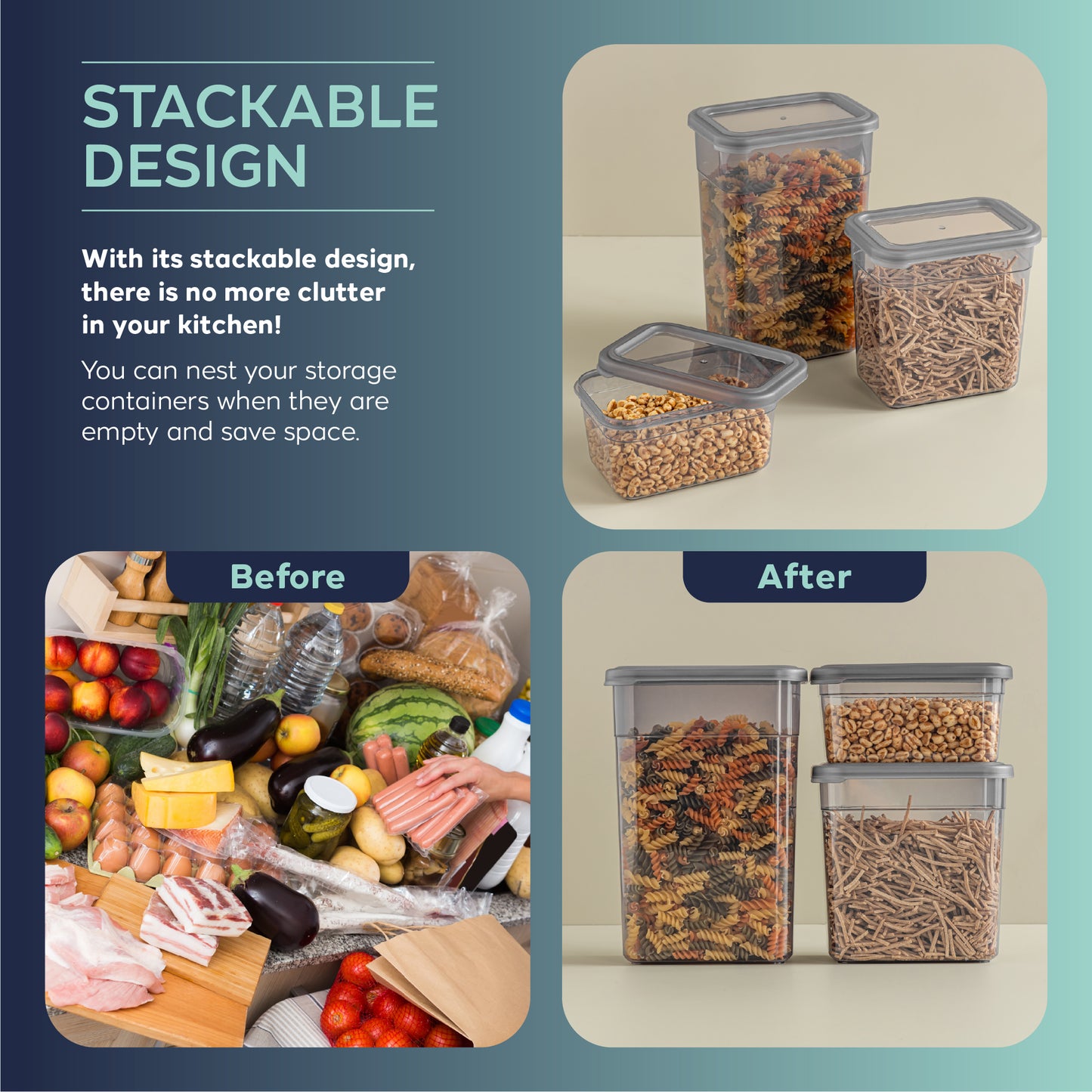 Soft Box Rectangular 12 Piece Food Storage Container Set (4 x 1100 ml + 4 x 2200 ml + 4 x 3400 ml)