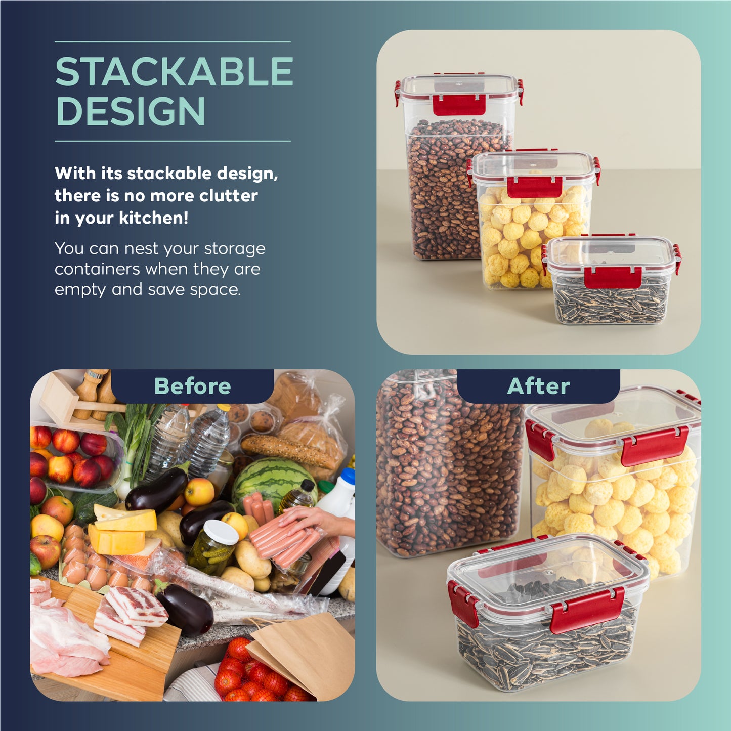 Clara Deep Box 12 Piece Food Storage Container Set (4 × 1100 ml, 4 × 2200 ml, 4 × 3400 ml)