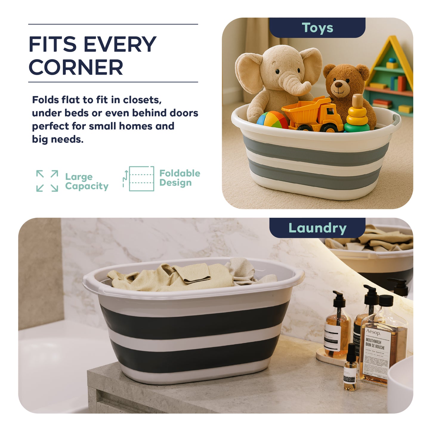 Soft Chef Foldable Laundry Basket – 25L Large Capacity – BPA-Free