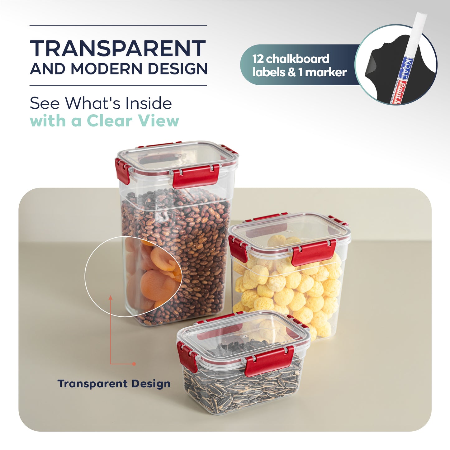 Clara Deep Box 12 Piece Food Storage Container Set (4 × 1100 ml, 4 × 2200 ml, 4 × 3400 ml)