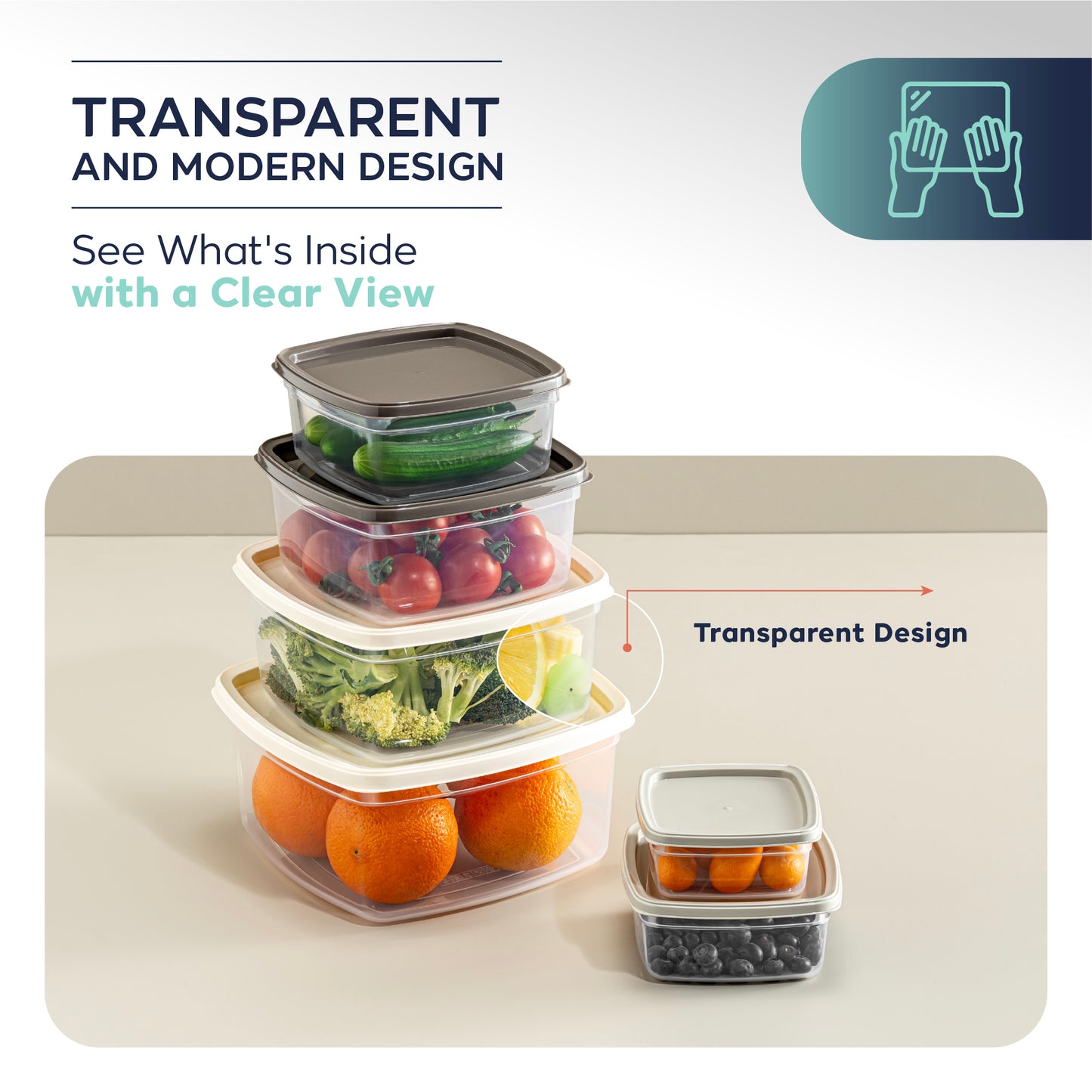 EasyBox 12 Parça Kare Gıda Saklama Kabı Seti (2 x 6 Parça Set) 275 ml ila 3200 ml