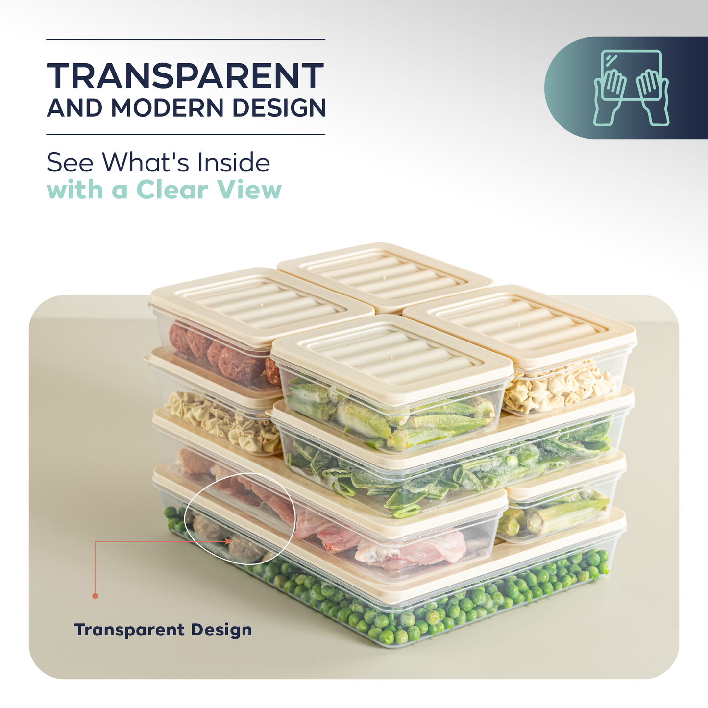 Fresh Box 13-delige voedselcontainerset (8×600ml, 2×1170ml, 2×1200ml, 1×2400ml) met grijze of beige deksels 