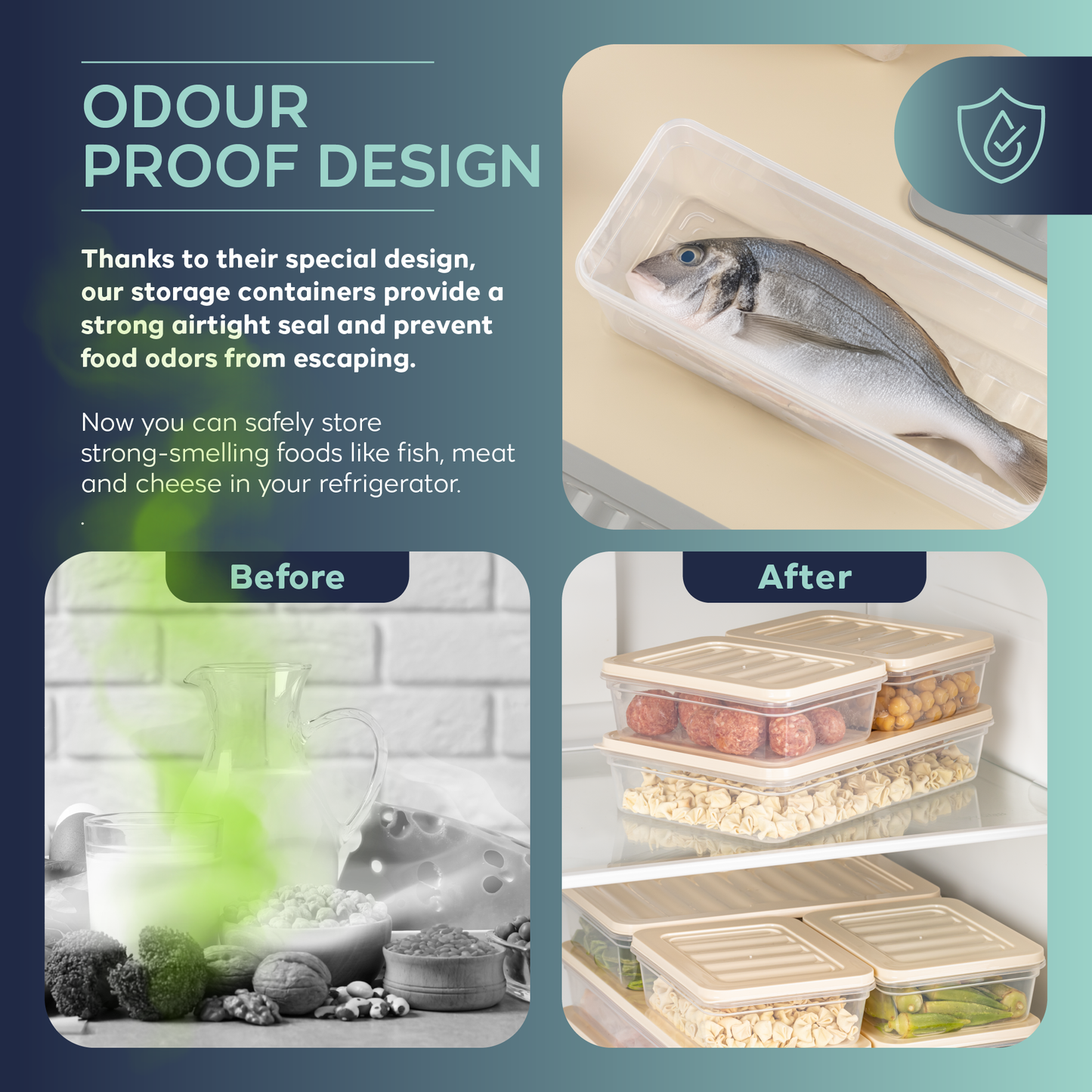 Fresh Box 9-delige voedselcontainerset (4×600ml, 2×1170ml, 2×1200ml, 1×2400ml) met grijze of beige deksels 