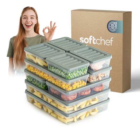Fresh Box 10 Piece Food Storage Container Set (4×600ml, 2×1170ml, 2×1200ml, 2×2400ml) Grey or Beige Lids