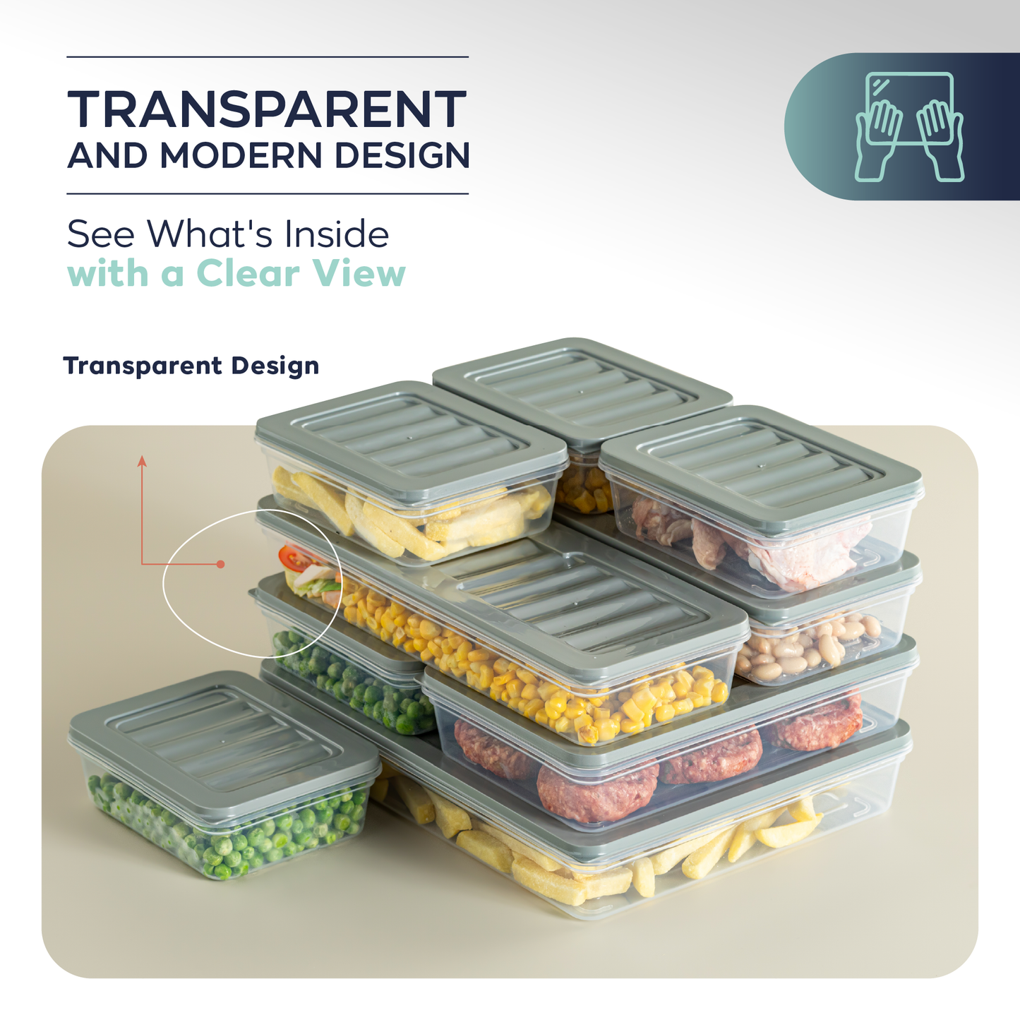 Fresh Box 10-delige voedselcontainerset (4×600ml, 2×1170ml, 2×1200ml, 2×2400ml) met grijze of beige deksels 