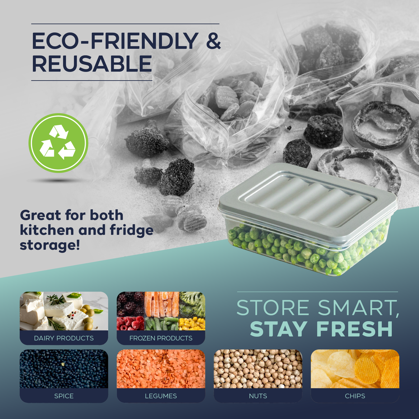 Fresh Box 16-delige voedselcontainerset (8×600ml, 4×1170ml, 2×1200ml, 2×2400ml) met grijze of beige deksels