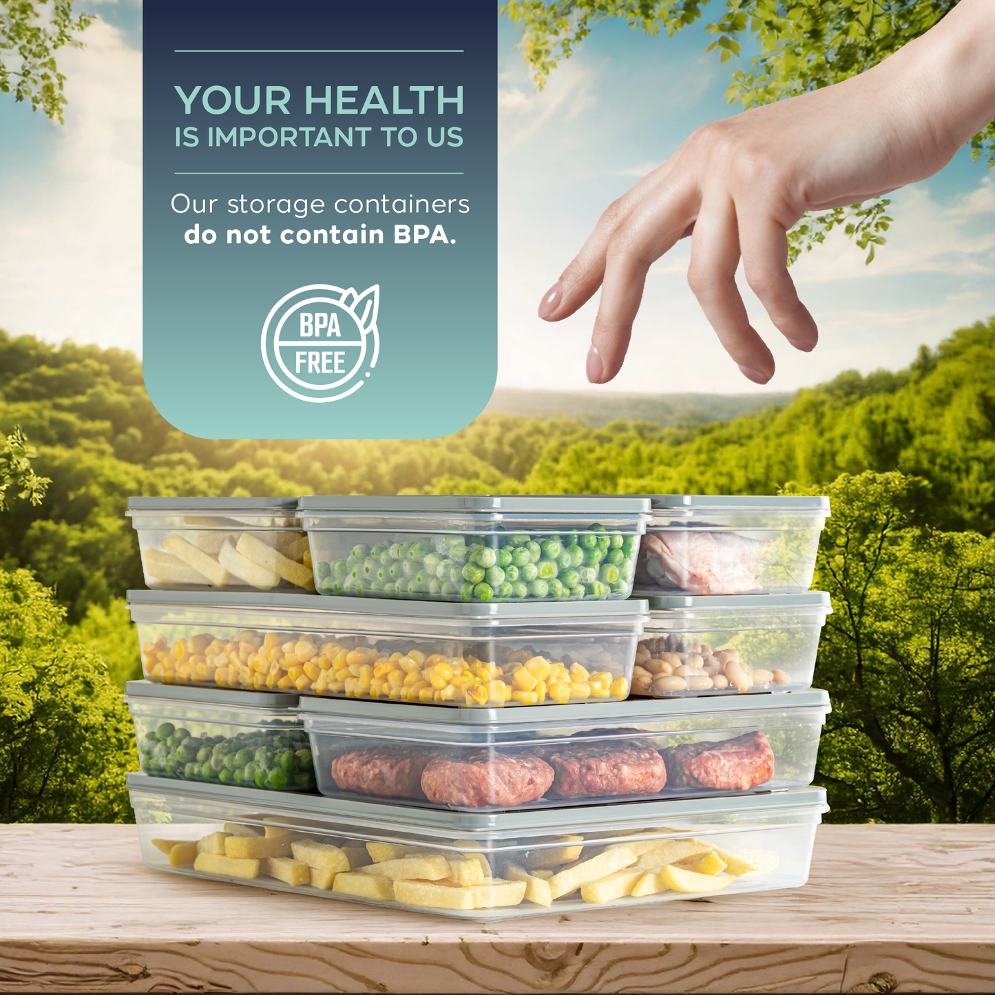 Fresh Box 20 Piece Food Storage Container Set (8×600ml, 4×1170ml, 4×1200ml, 4×2400ml) Grey or Beige Lids