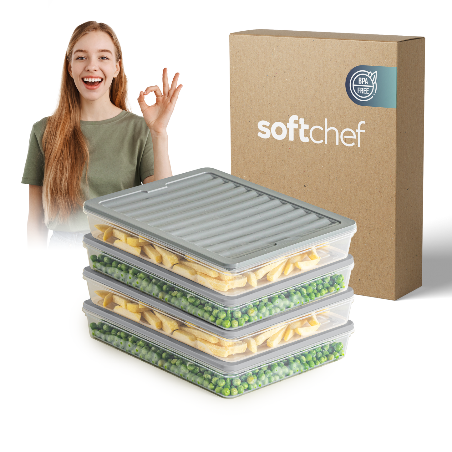 Fresh Box 4 Piece Food Storage Container Set (4×2400ml) Grey or Beige Lids