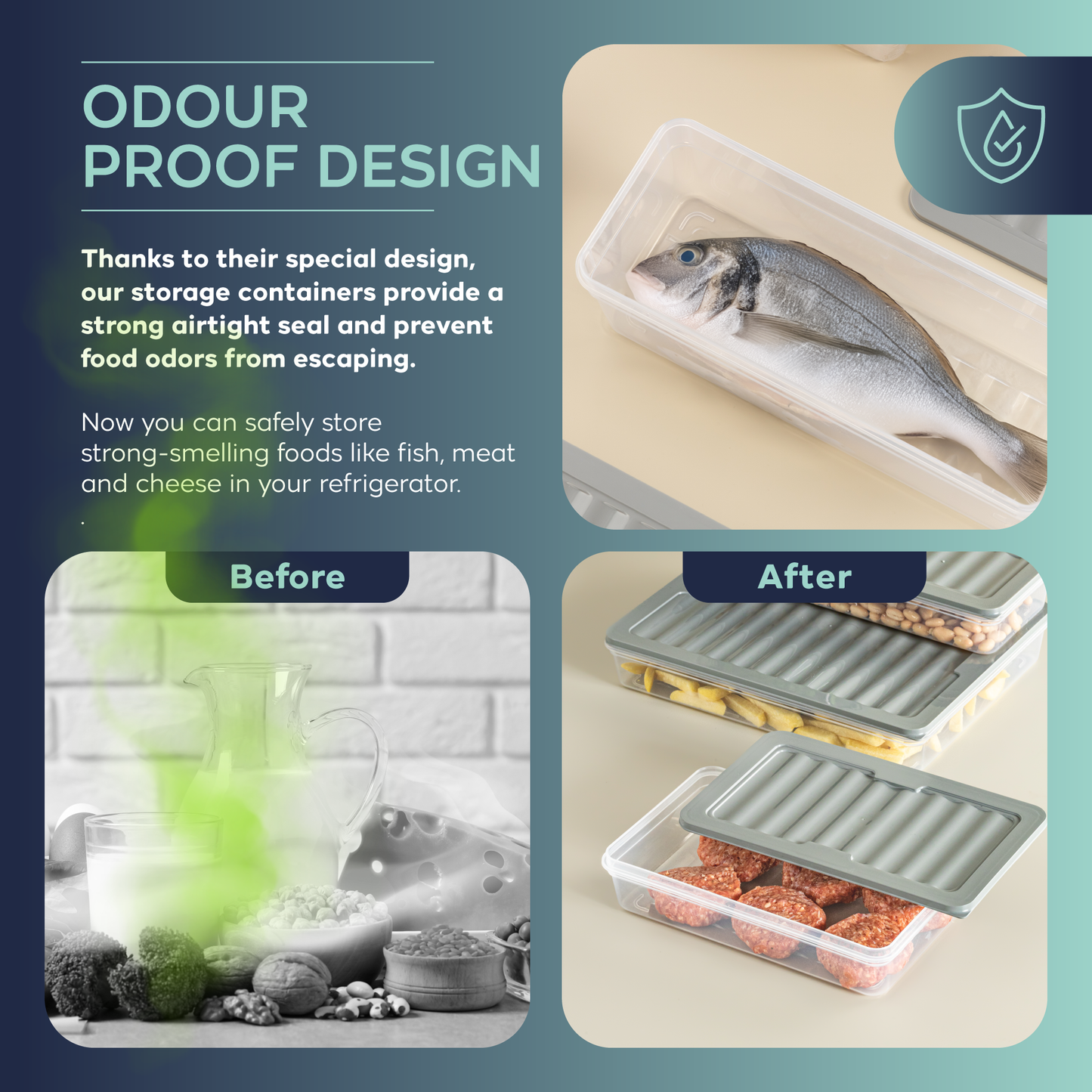 Fresh Box 4 Piece Food Storage Container Set (4×2400ml) Grey or Beige Lids